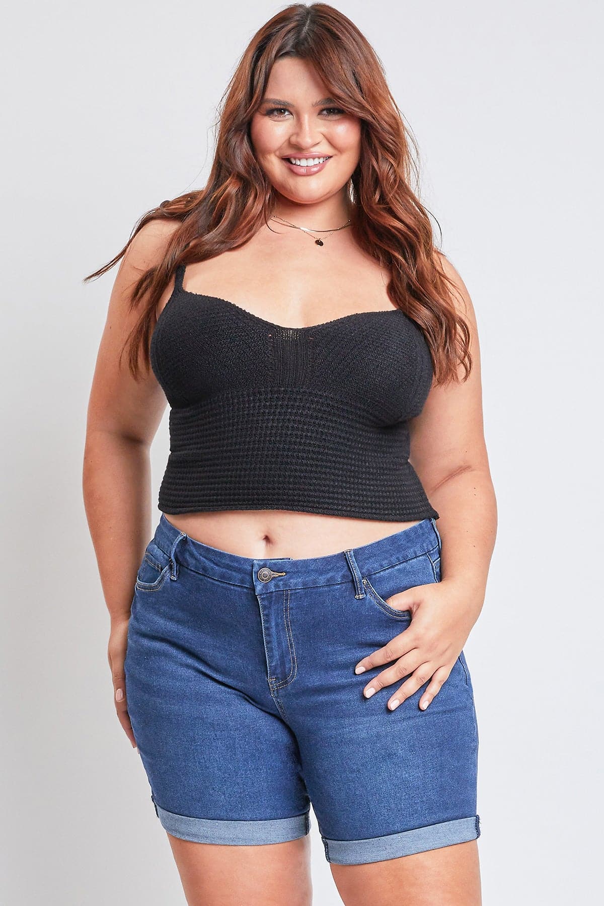 Plus Size Women's Curvy Fit Shorts With Rolled Cuffs