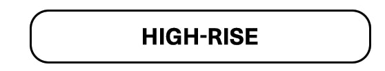 Rectangular button with 'HIGH-RISE' text on a white background