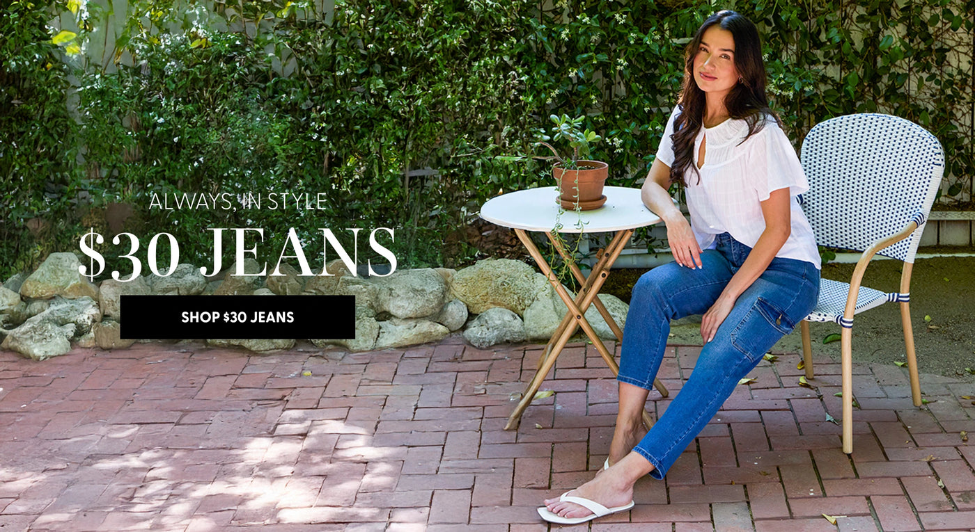 always in style $30 Jeans desktop banner