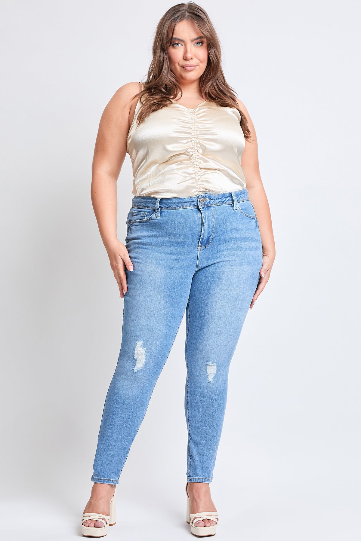 Plus Size Women's Essential Sustainable Distressed Skinny Jeans