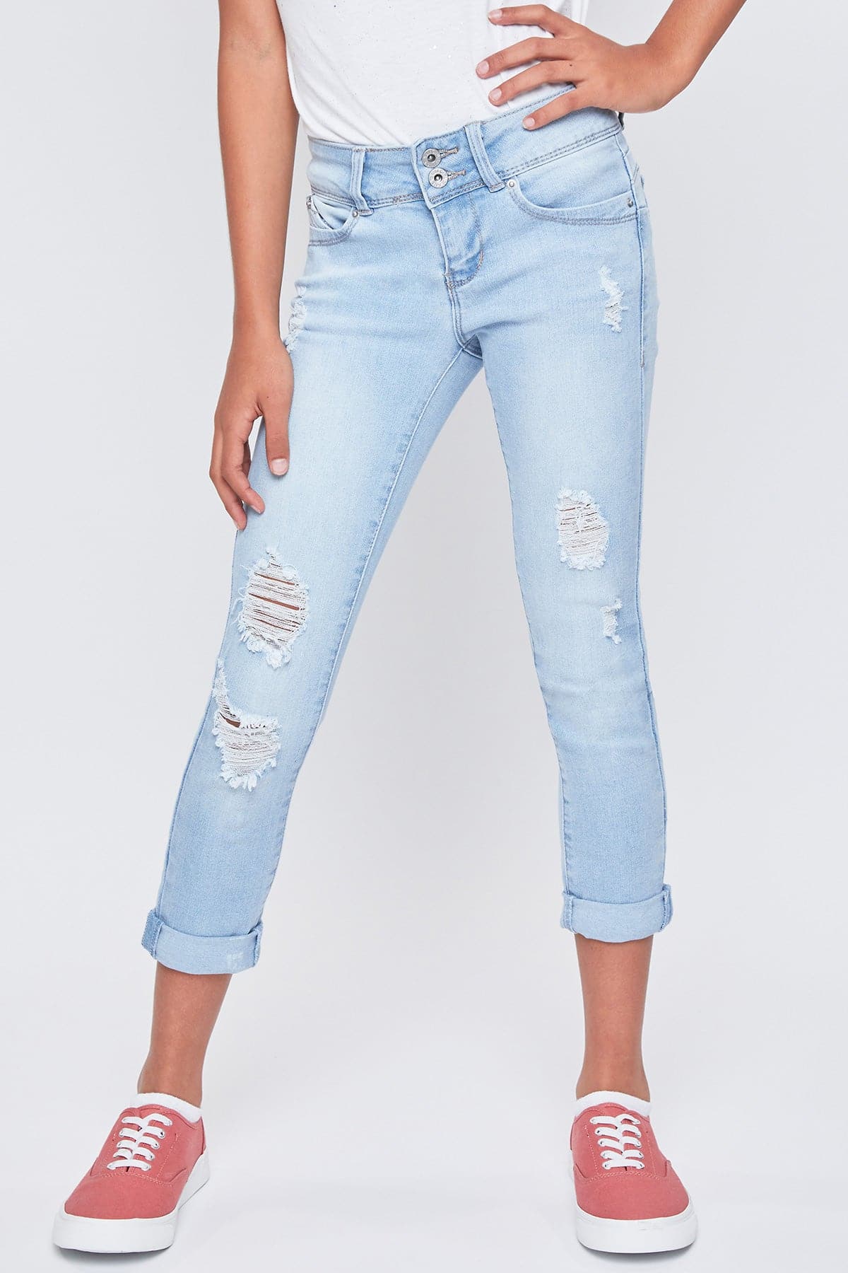 Girls Sustainable WannaBettaFit 2-Button Double Cuffed Skinny Jeans