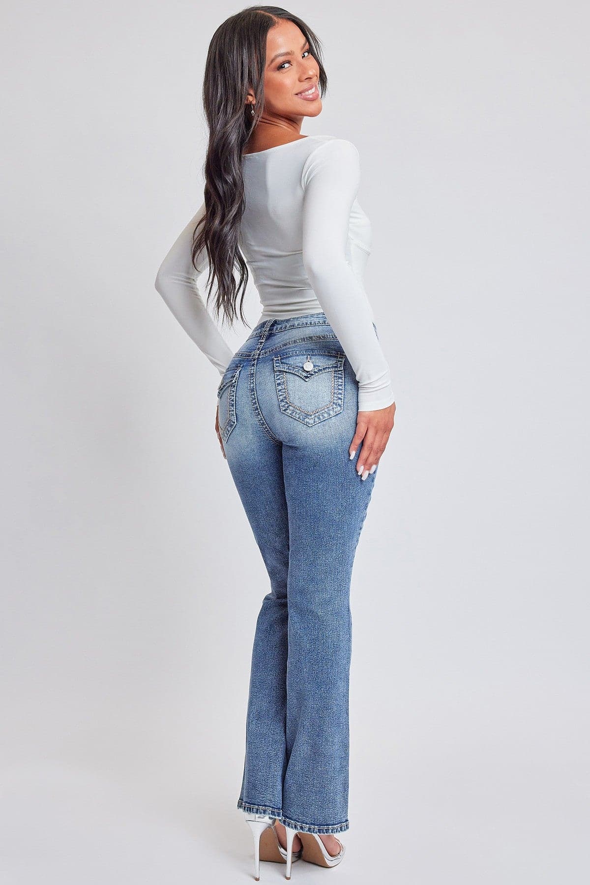Women's Heavy Stitch Bootcut  Festival Jeans with Embroidered Pockets