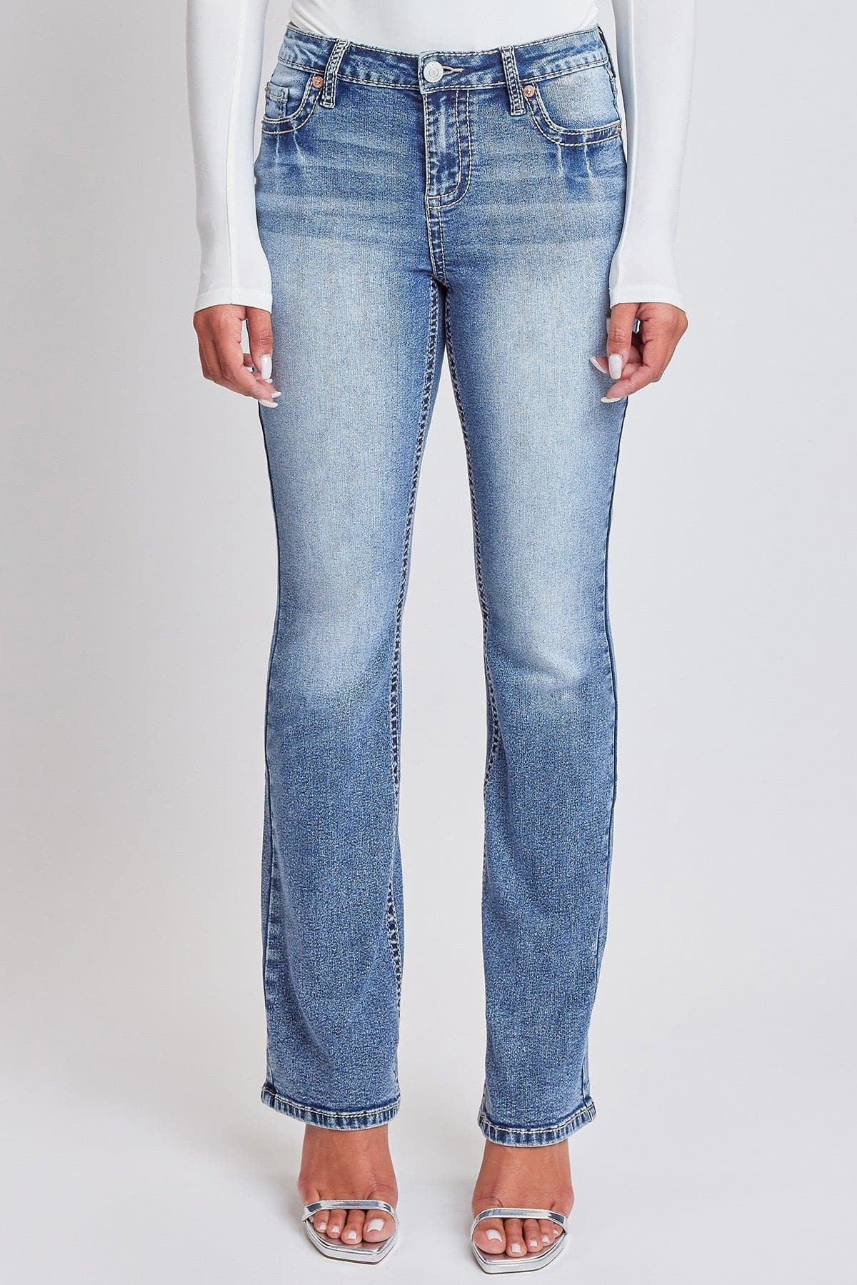 Women's Heavy Stitch Bootcut Jeans with Embroidered Pockets