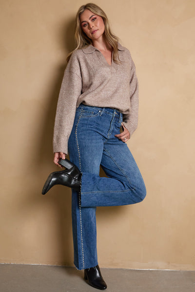Women's Studded Wide Leg Jeans