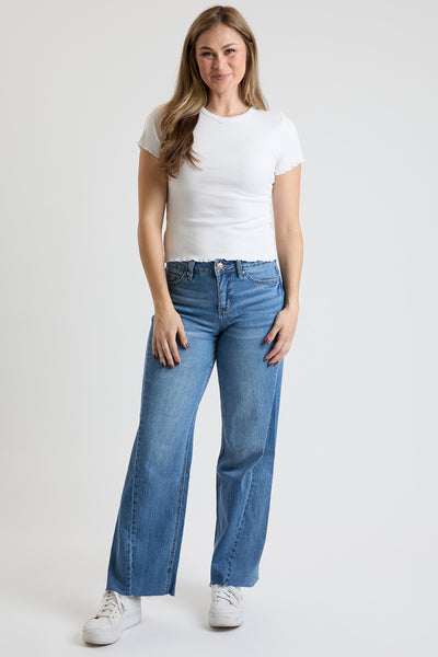Women's High Rise Wide Leg Jeans with Angled Seam