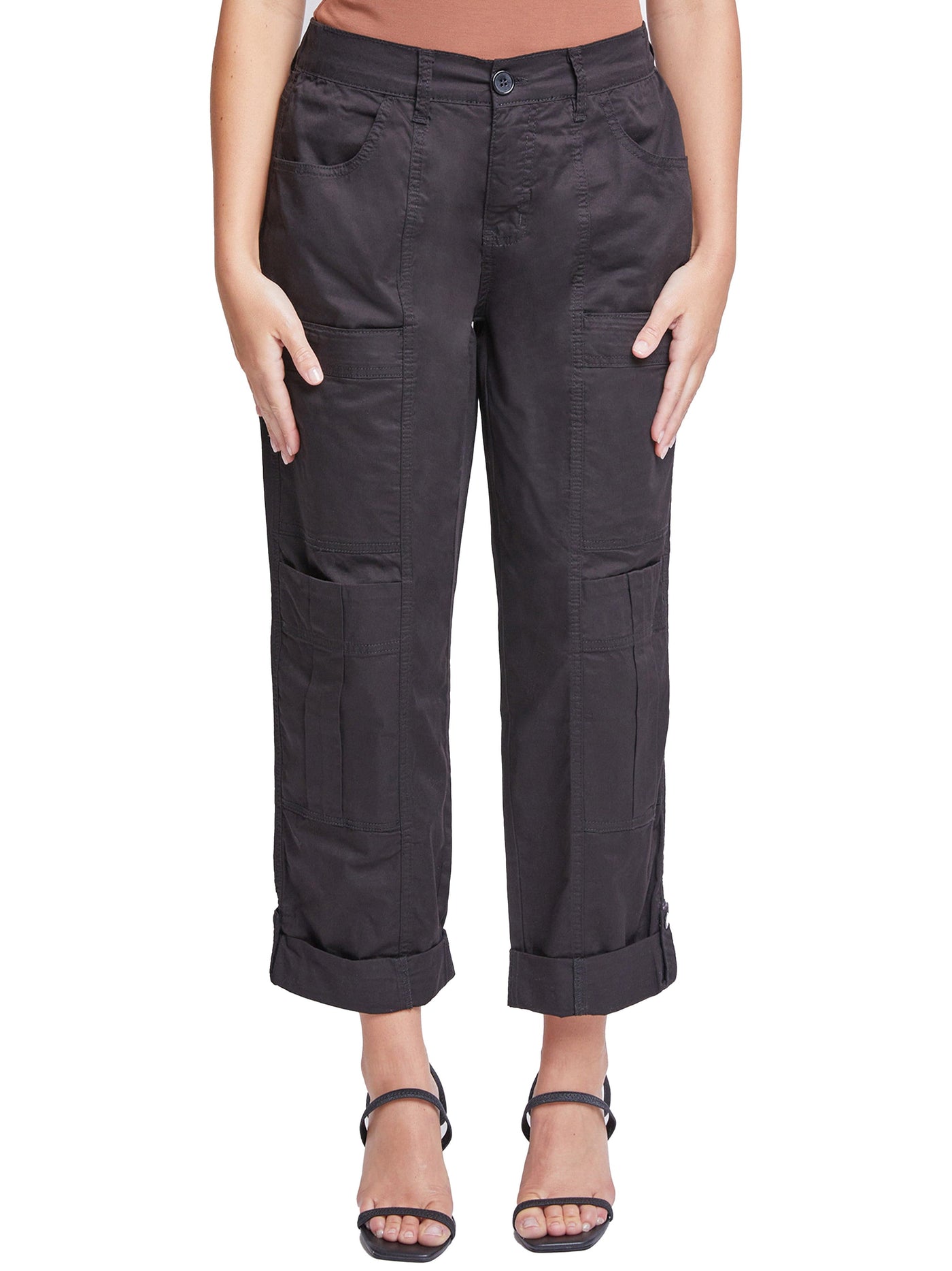 Women's Wide Cargo Pants with Roll Tab Hem