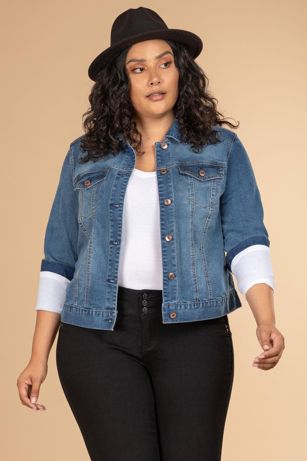 Women Plus Size Cropped Denim Jacket Xj69845