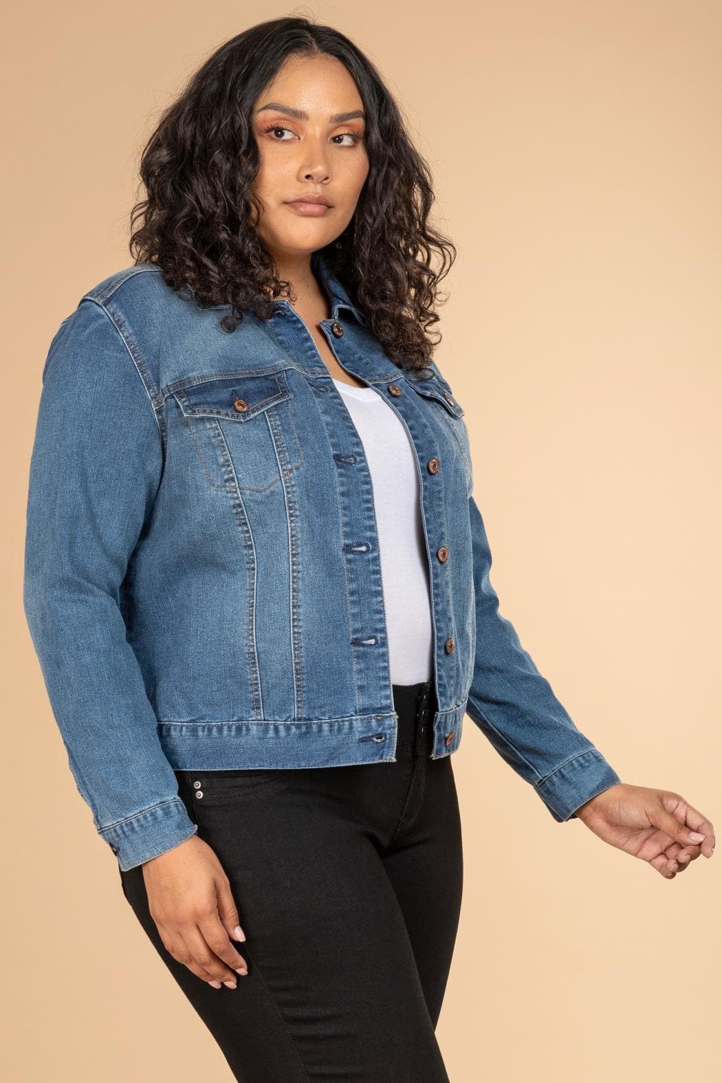 Women Plus Size Cropped Denim Jacket Xj69845