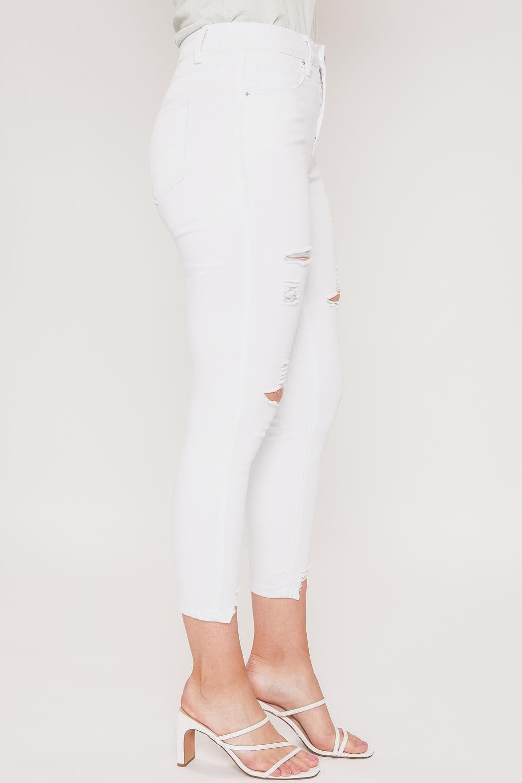 Women Hide Your Muffin Top Skinny Pant With Fashion Ankle Made From Recycled Fibers Wp63051NK White Rips