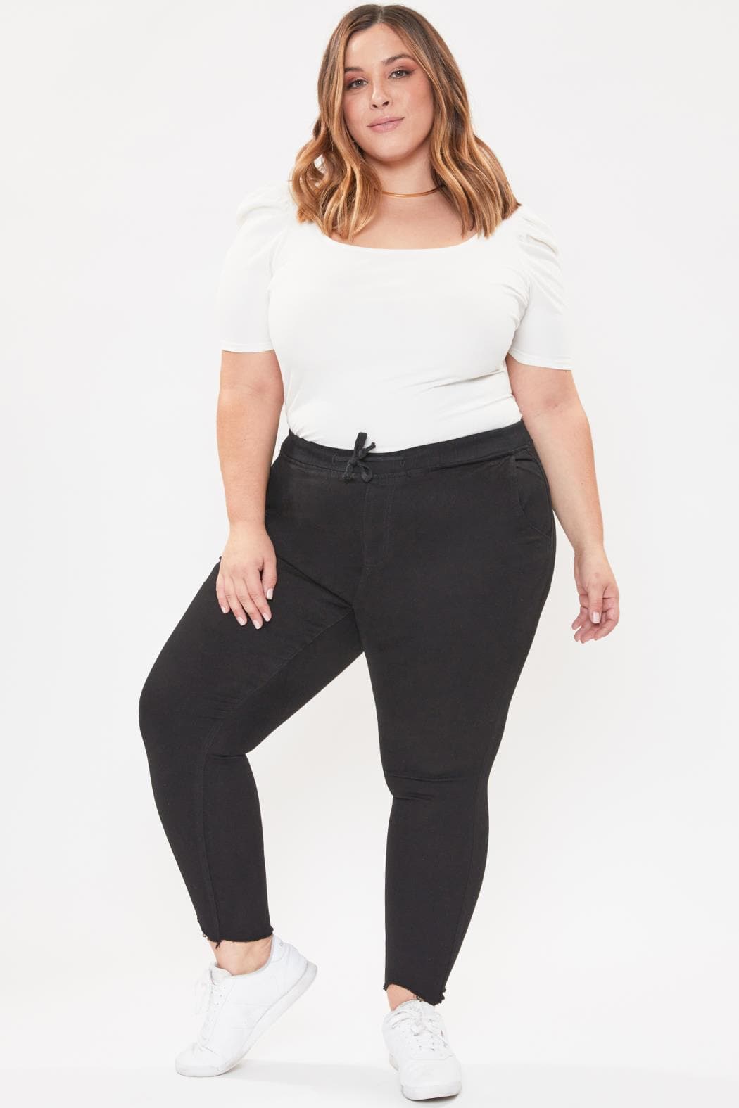 Women Plus Size Pull On Pants With Dog Bite Hem Xp96621