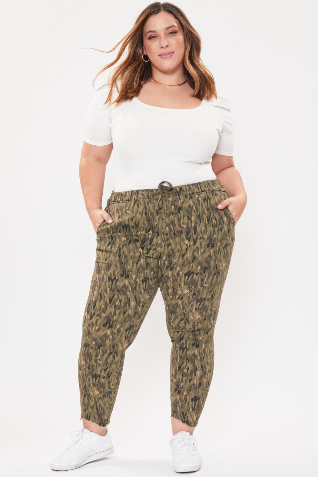 Women Plus Size Pull On Pants With Dog Bite Hem Xp96621