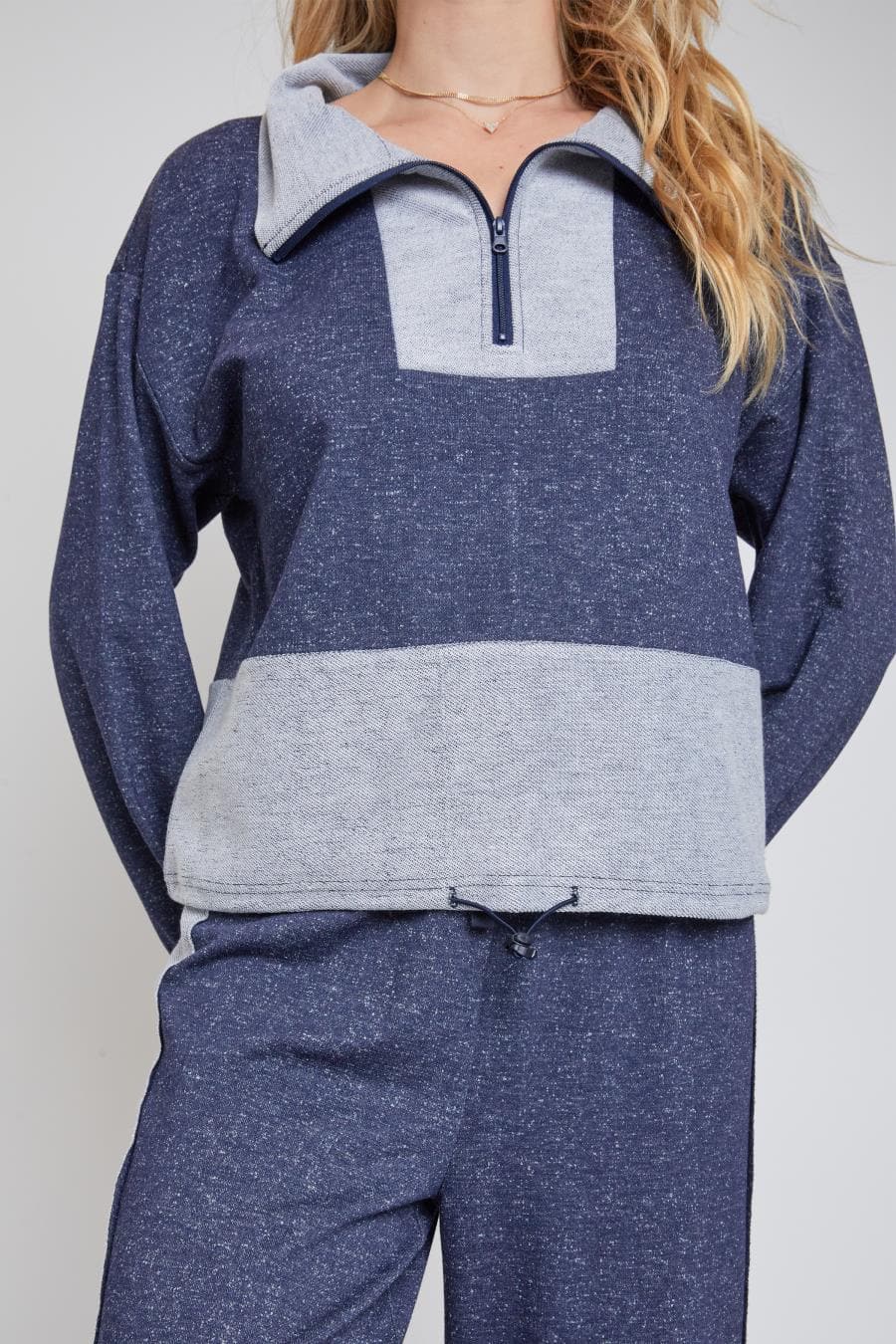 Women Half Zip Pull Over Sweater With Drawstring Waist Wj1089Rt