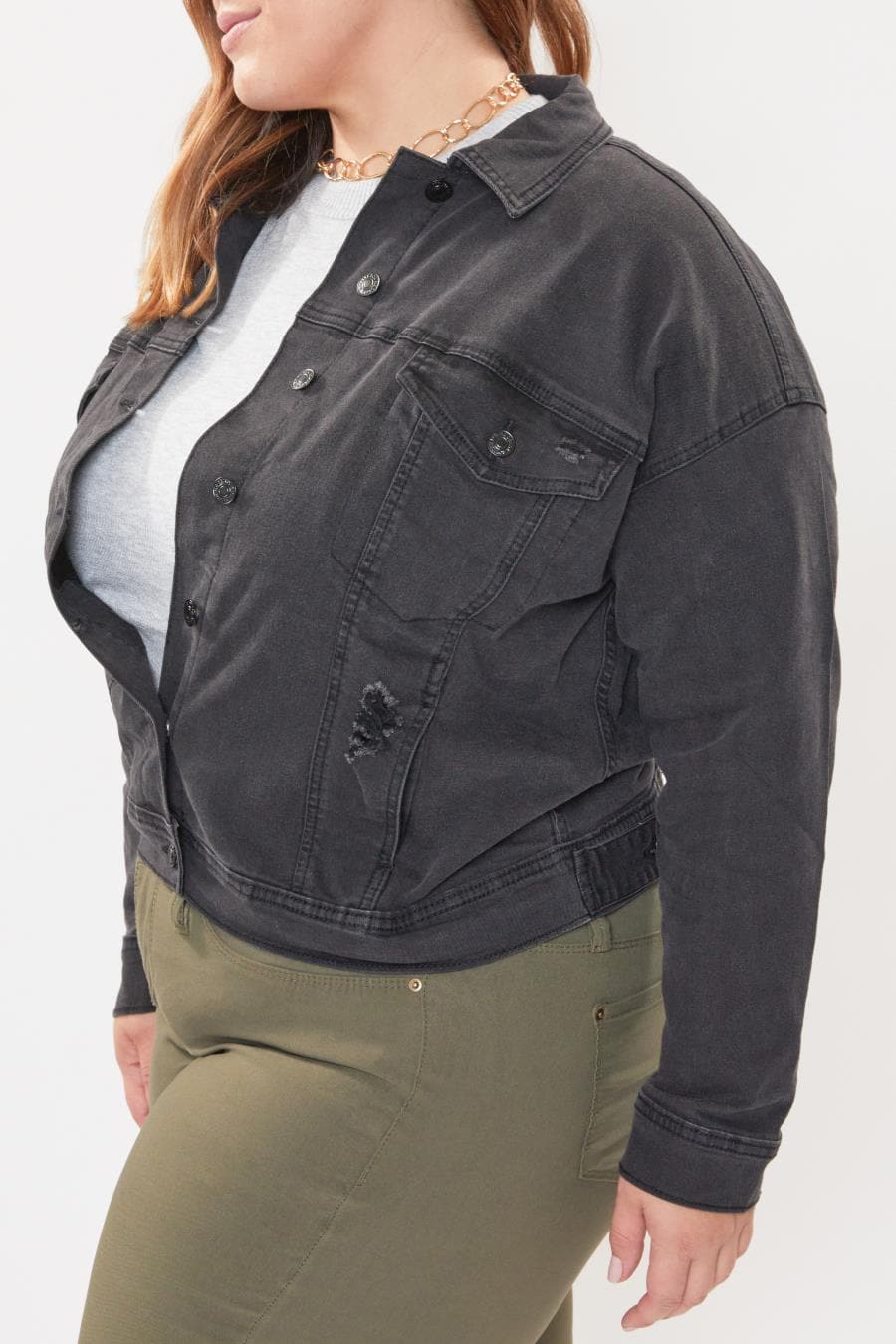 Women Plus Size Drop Shoulder Boyfriend Denim Jacket Xj105055