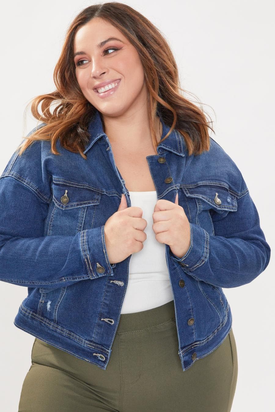 Women Plus Size Drop Shoulder Boyfriend Denim Jacket Xj105055