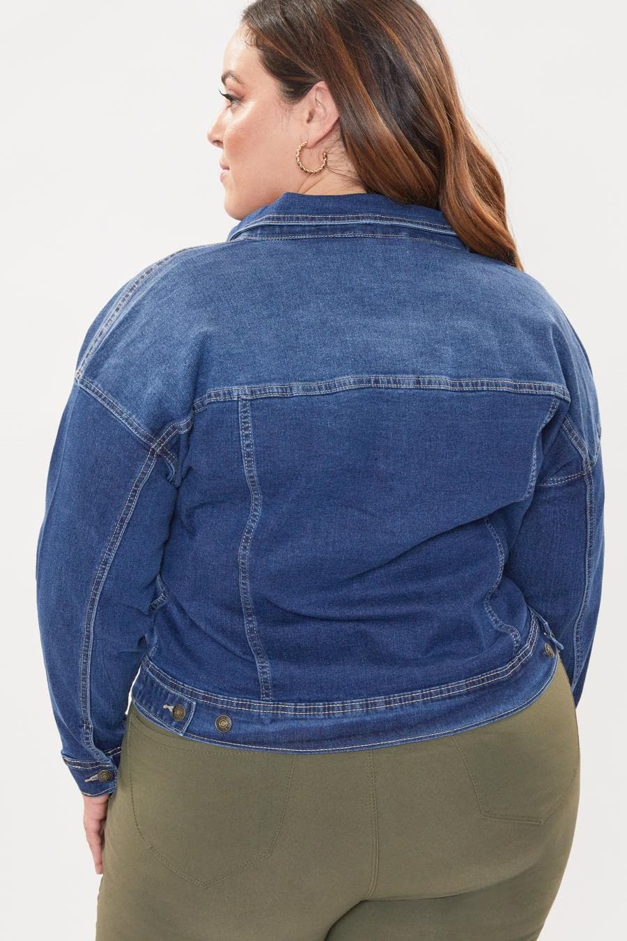 Women Plus Size Drop Shoulder Boyfriend Denim Jacket Xj105055