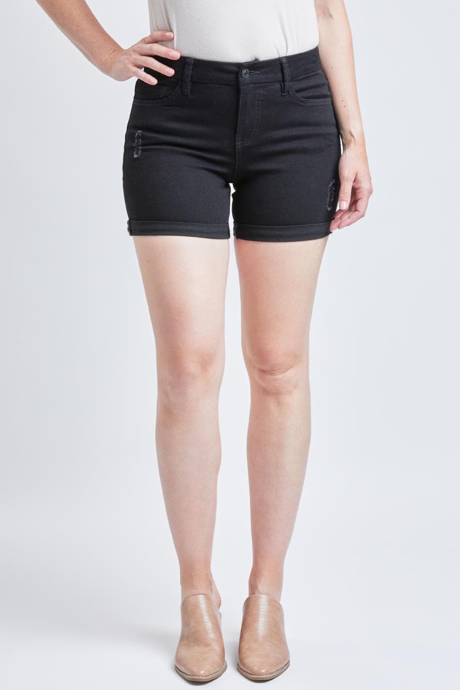 Women Curvy High Rise Cuffed Shorts Ws253141