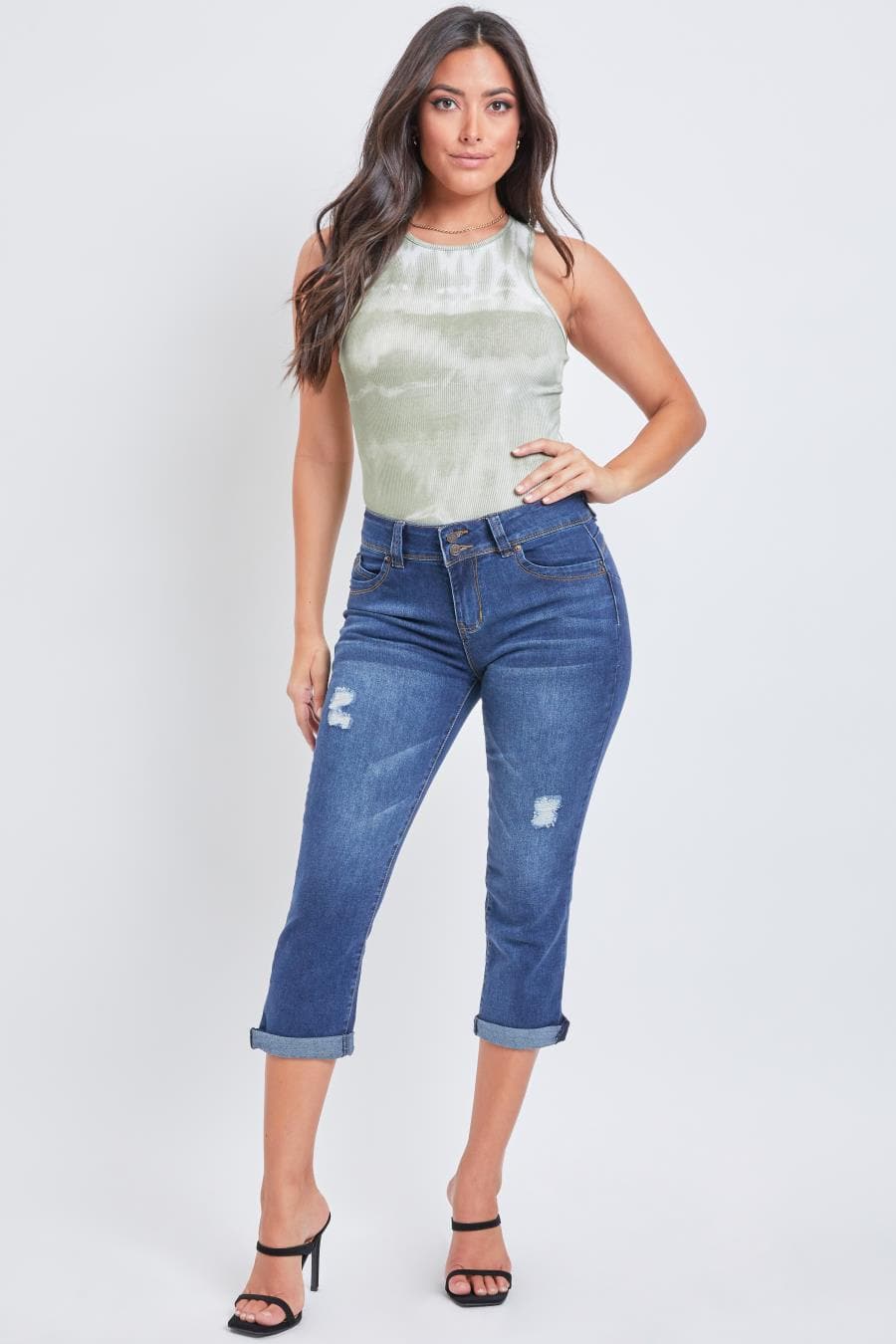 Junior Wannabettabutt 2 Button High Rise Double Roll Up Cropped Jean C110856