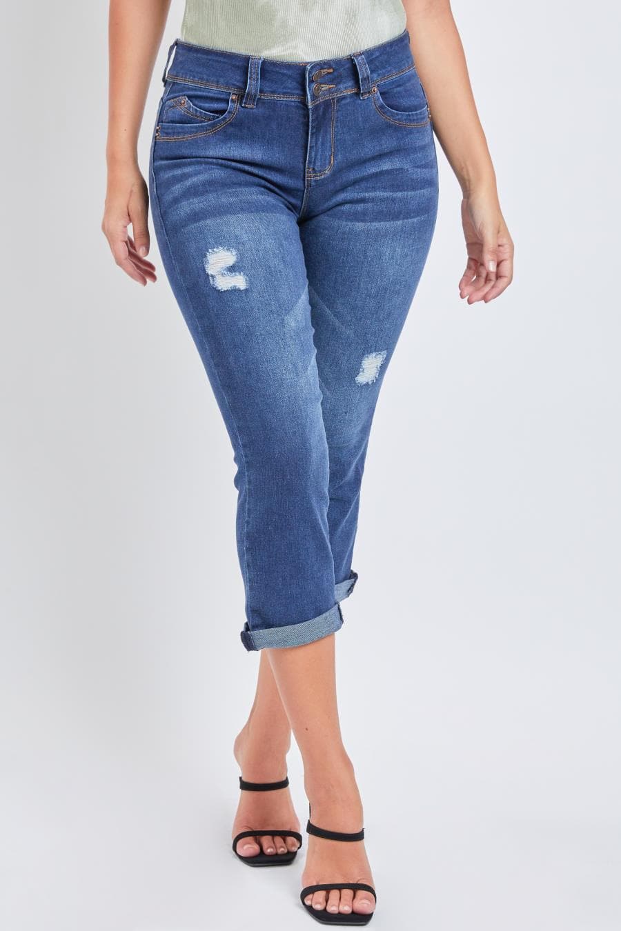 Junior Wannabettabutt 2 Button High Rise Double Roll Up Cropped Jean C110856