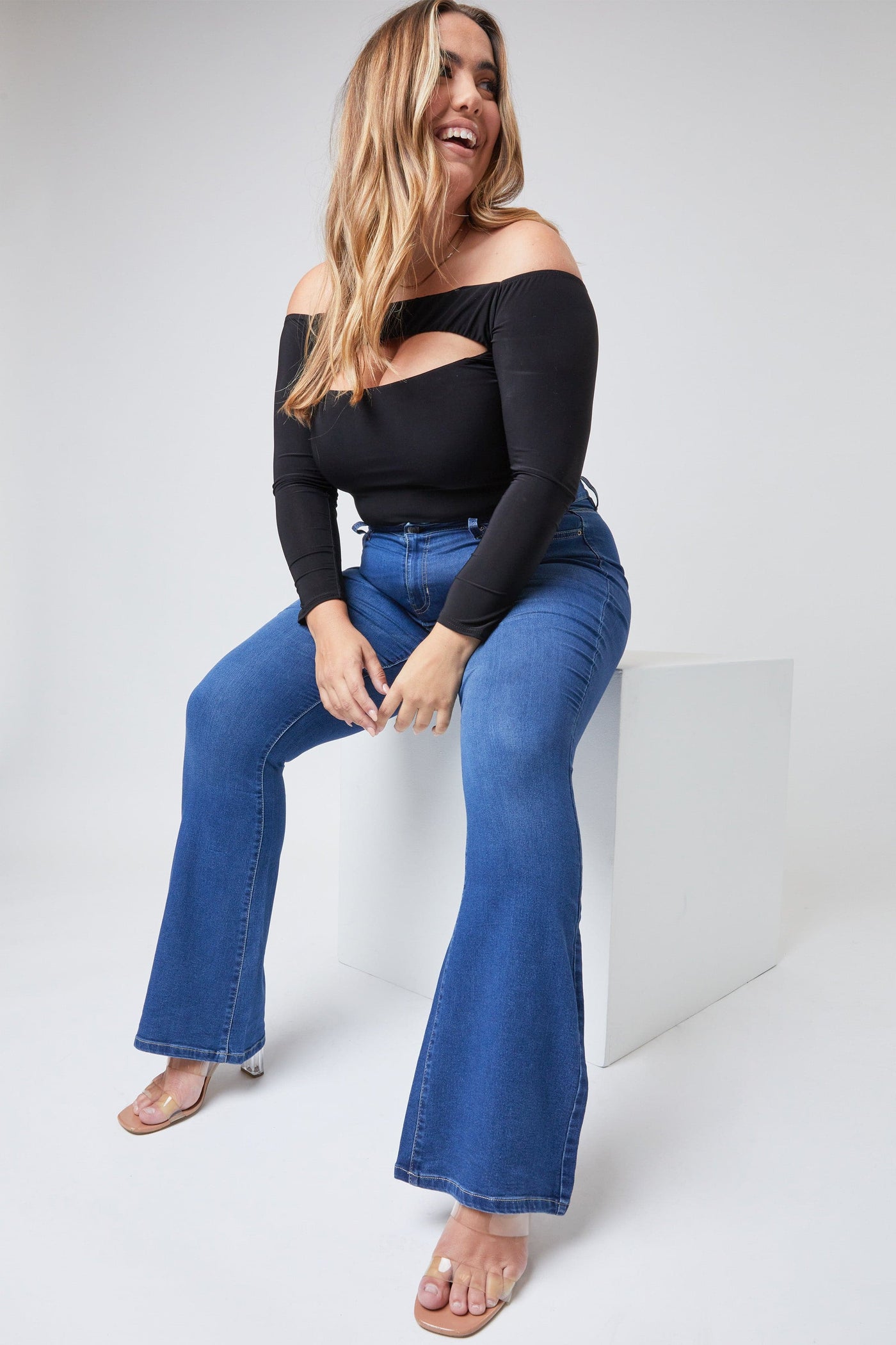 Junior Plus Size Hyper Denim Super Stretchy Flare Jean from YMI