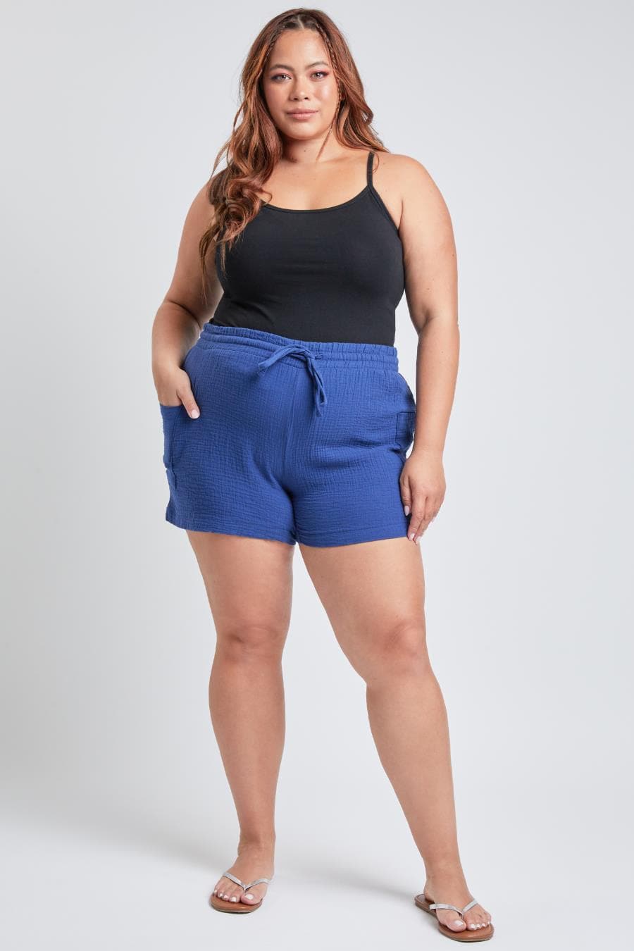 Junior Plus Size Cotton Shorts With Side Patch Pocket Es2651Dg