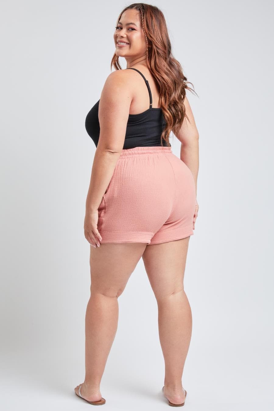 Junior Plus Size Double Gauze Shorts With Banded Hem And Porkchop Pockets Es2729Dg