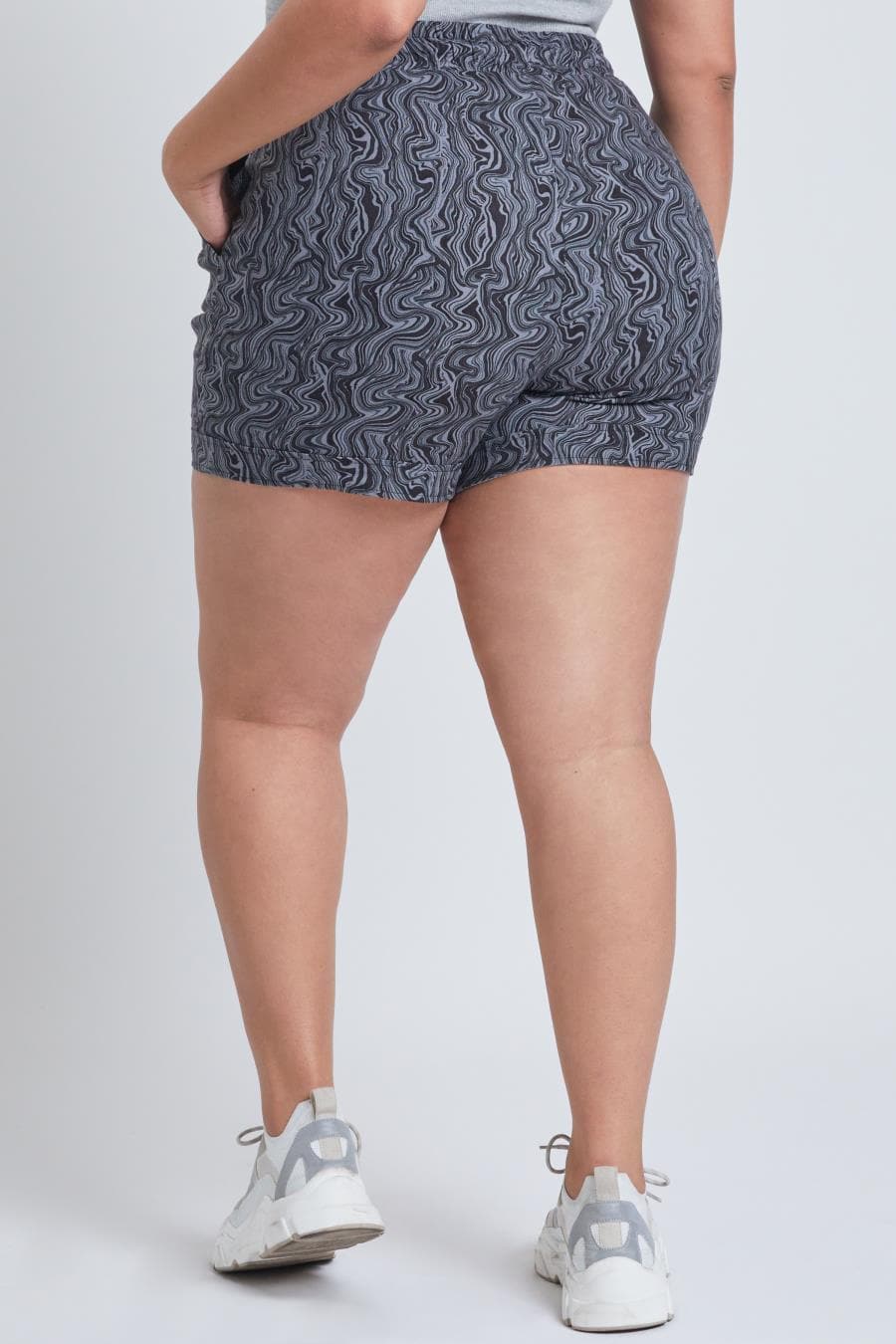 Junior Plus Size Drawstring Waistband Linen Shorts With Porkchop Pockets Es2729Ln