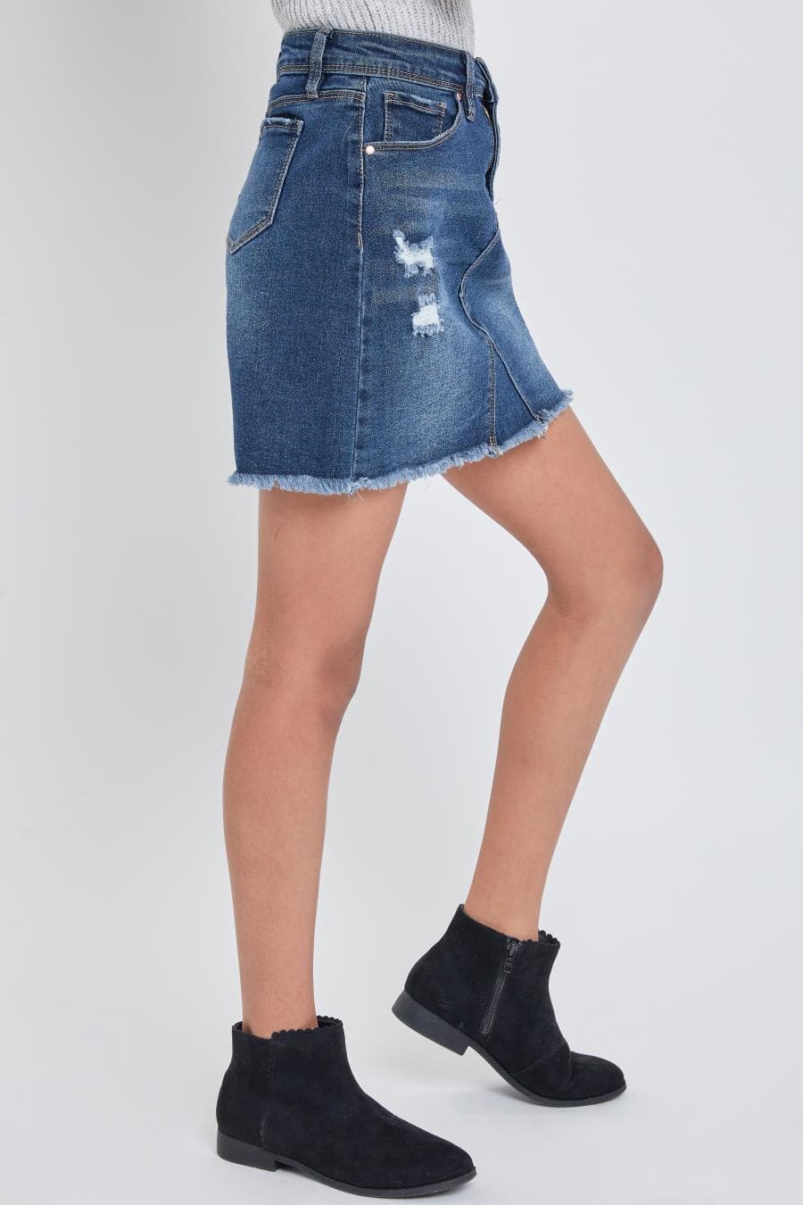 Girls Denim Skirt With Front Seam Detail And Destruction Gk45950