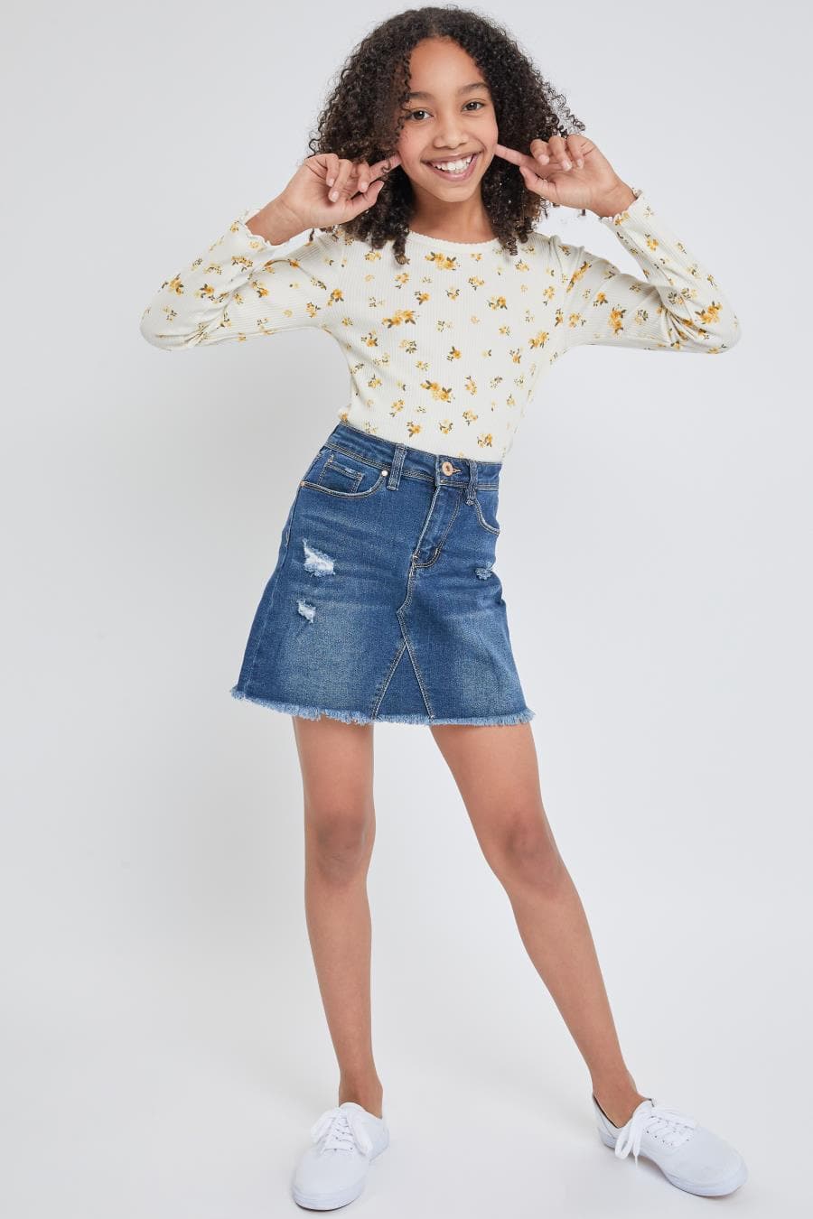 Girls Denim Skirt With Front Seam Detail And Destruction Gk45950