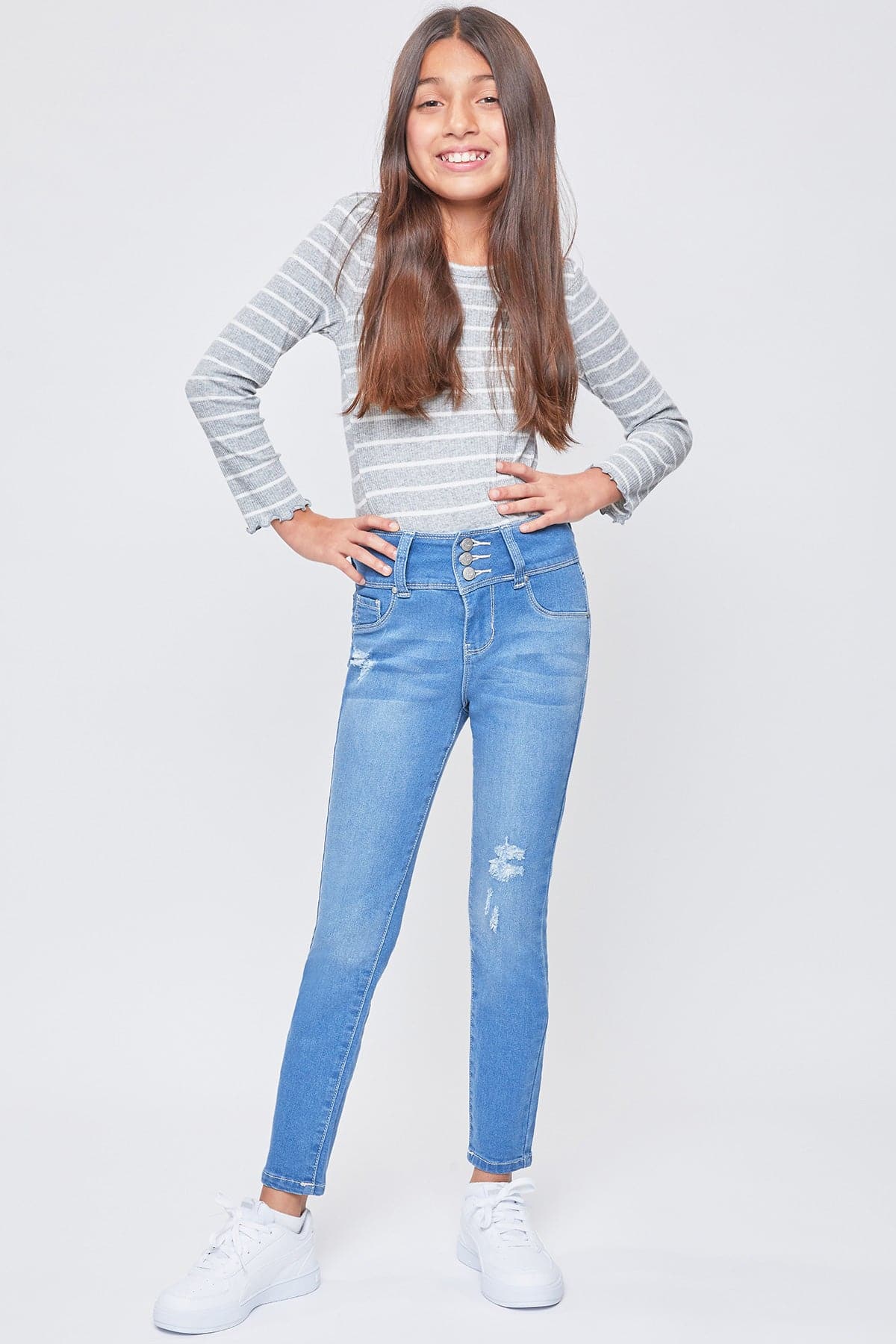 Girls 3 Button Essential Skinny Jeans With Faux Front Pockets