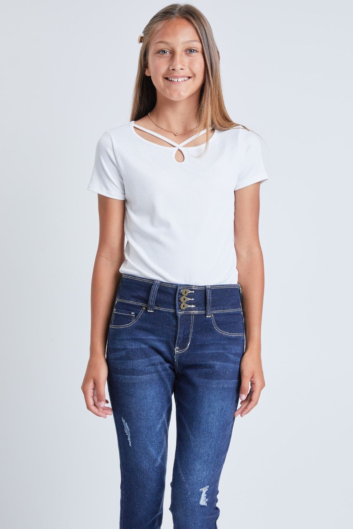 Girls 3 Button Essential Skinny Jeans With Faux Front Pockets