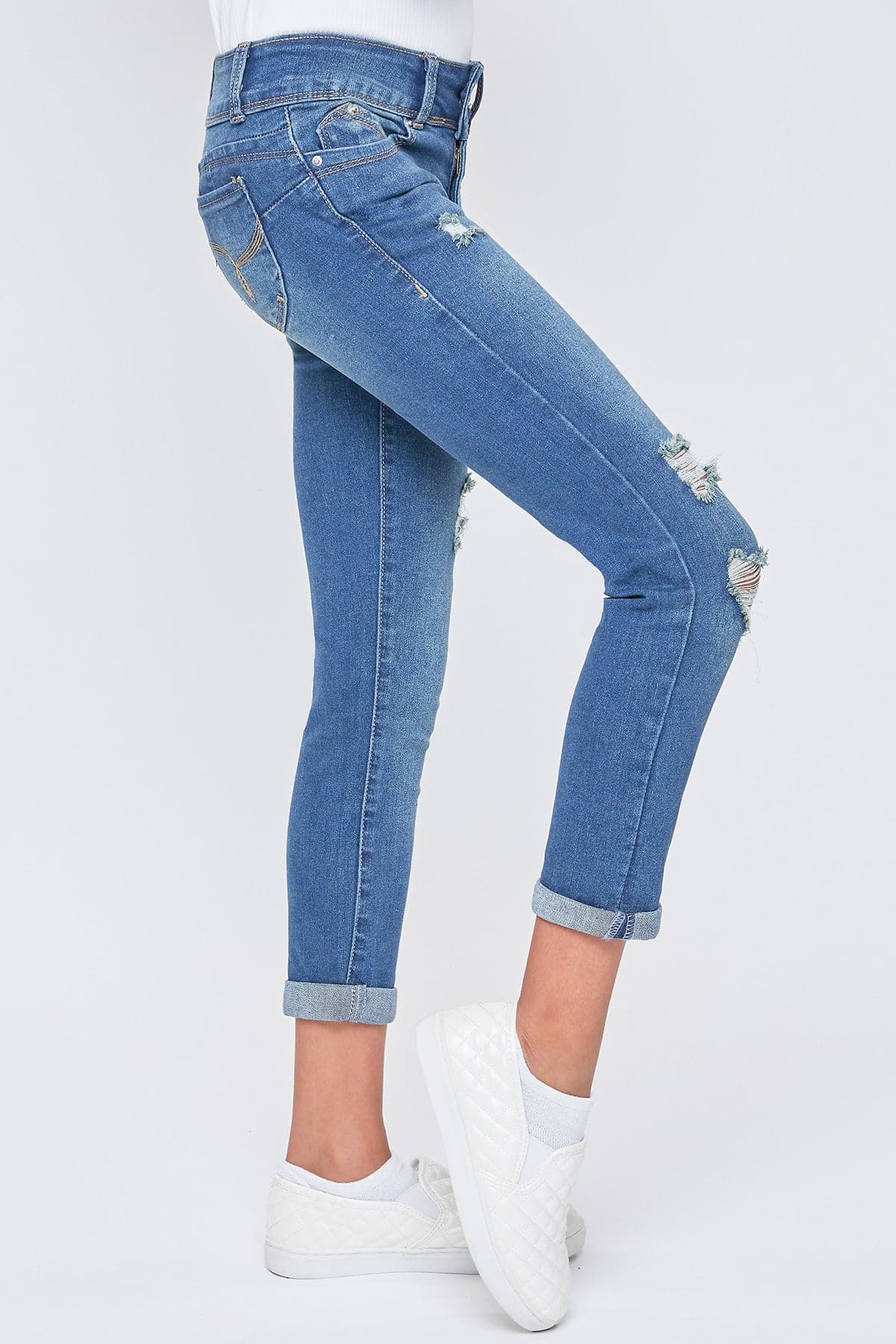 Girls Sustainable WannaBettaFit 2-Button Double Cuffed Skinny Jeans