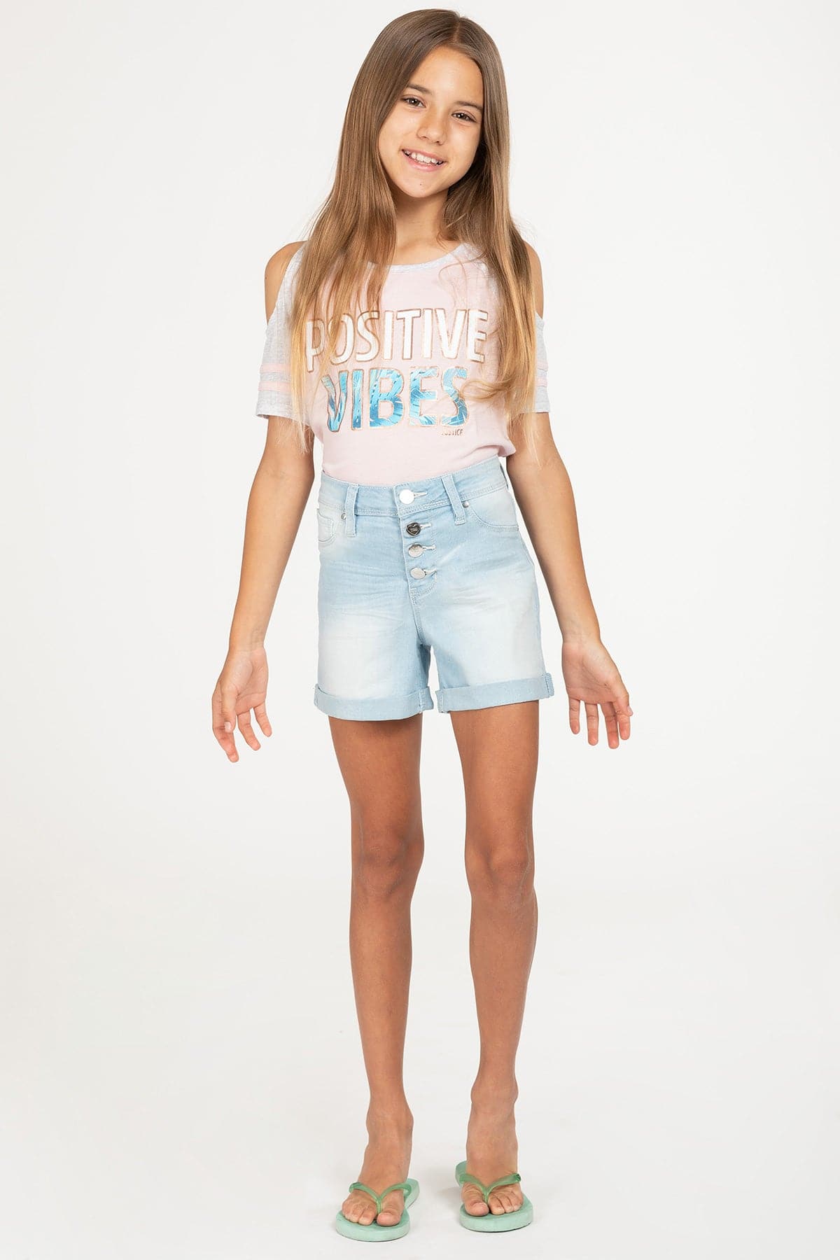 Girls Love Button-Fly High Rise Cuffed Denim Shorts from YMI