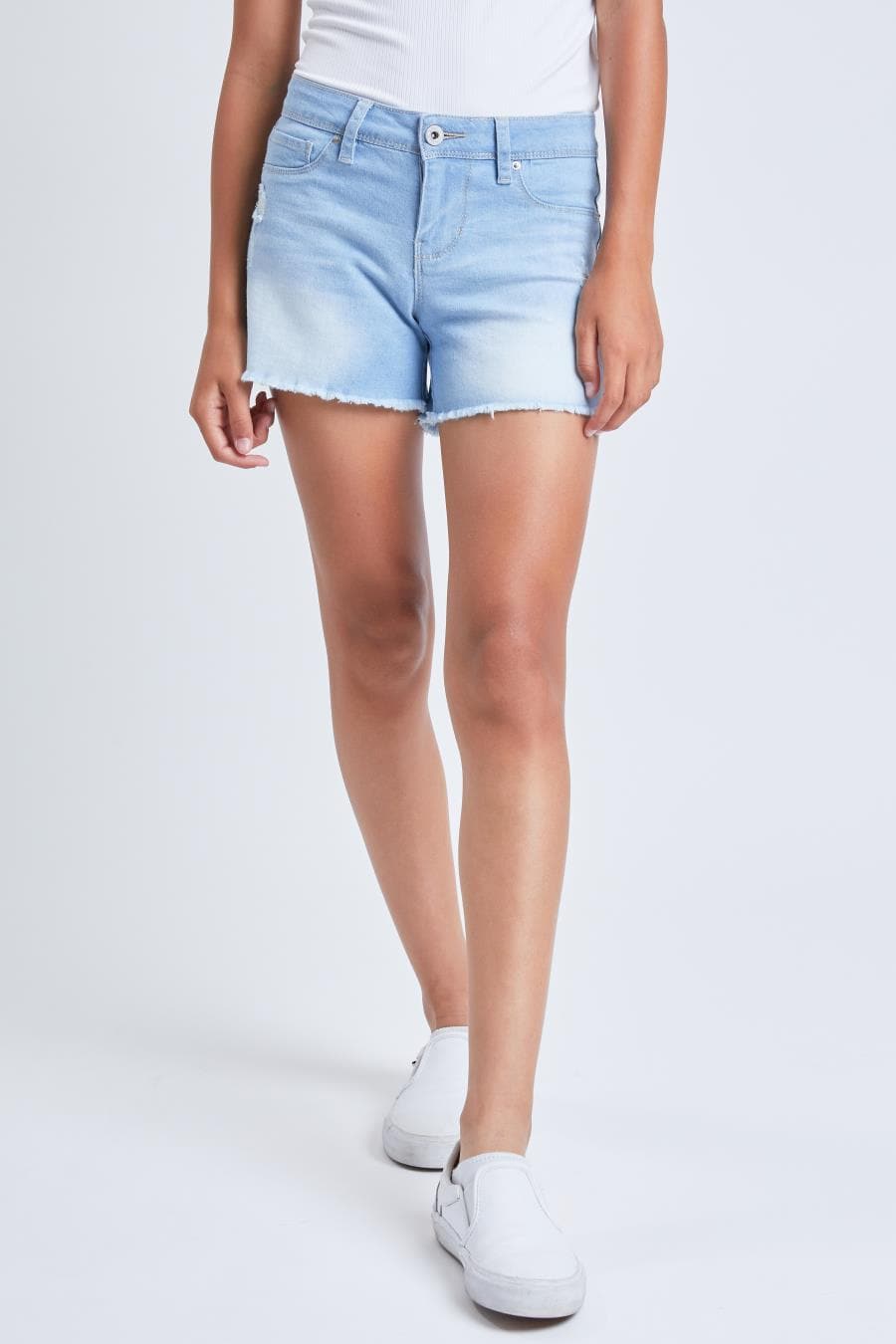 Girls Basic 1 Button Fray Hem Shorts Gs62541