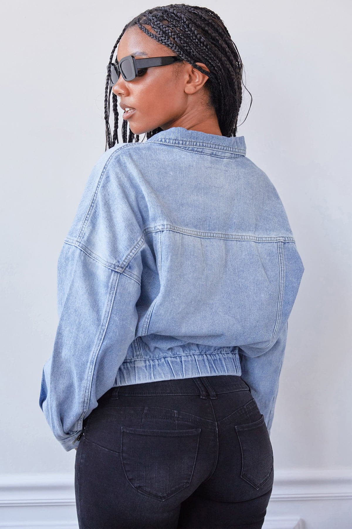 Women's 80's Style Denim Jacket With Elastic Hem