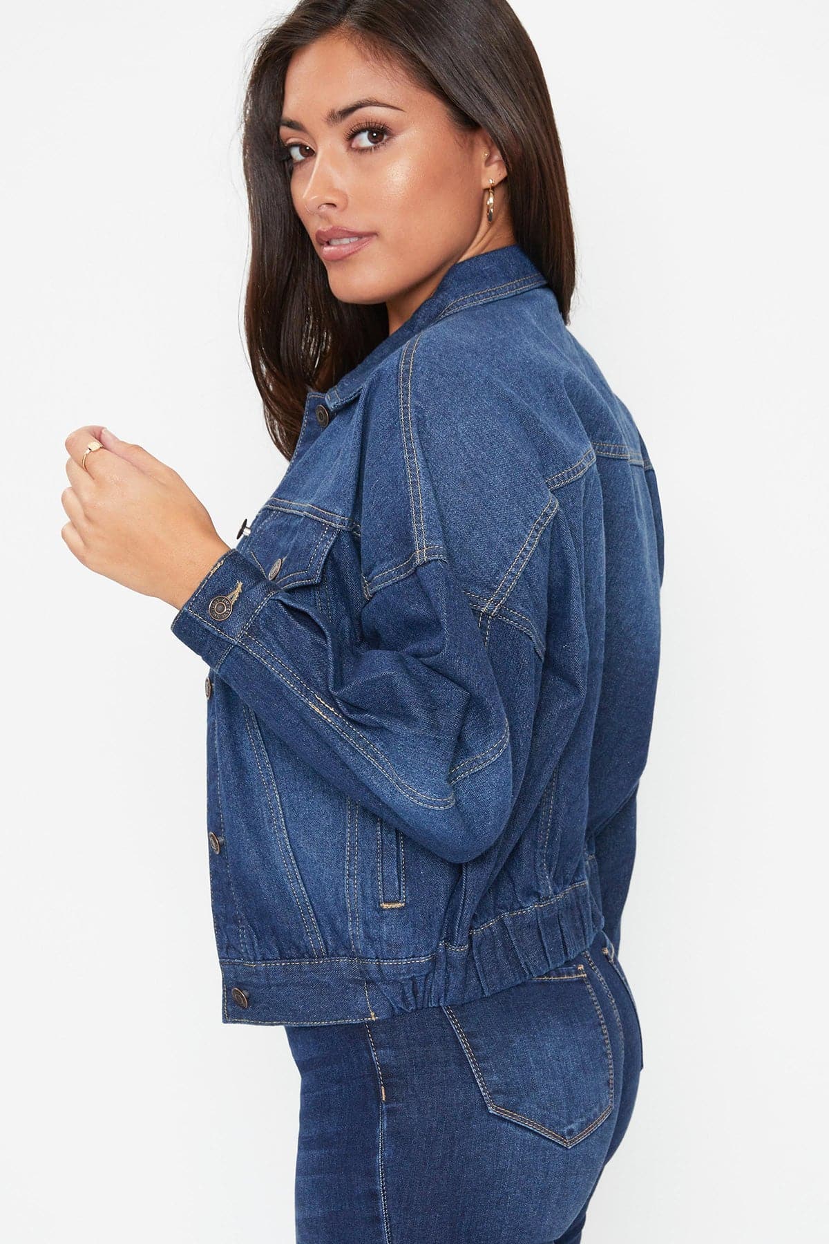 Juniors 80S Style Denim Jacket With Elastic Hem J107776