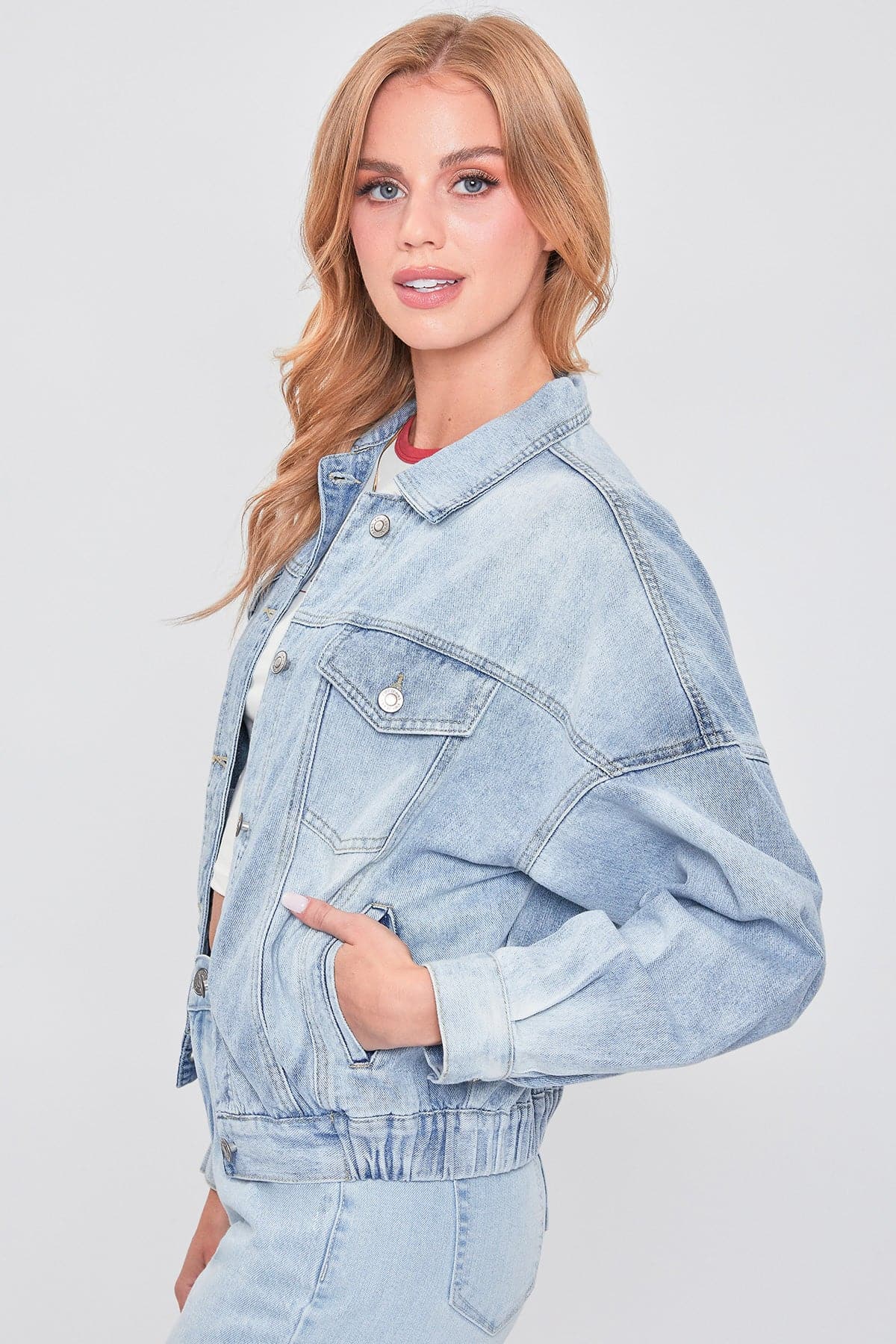 80's Style Denim Jacket With Elastic Hem from YMI