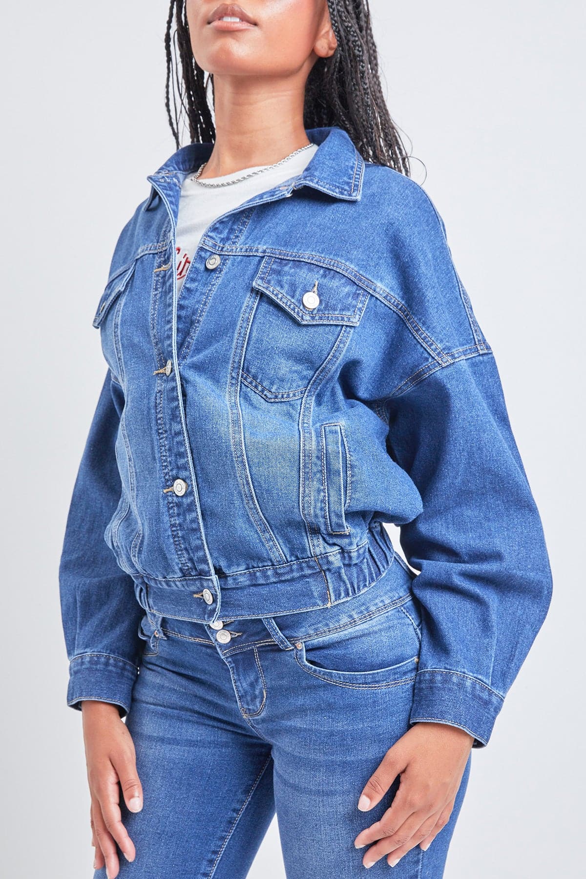 Women's 80's Style Denim Jacket With Elastic Hem