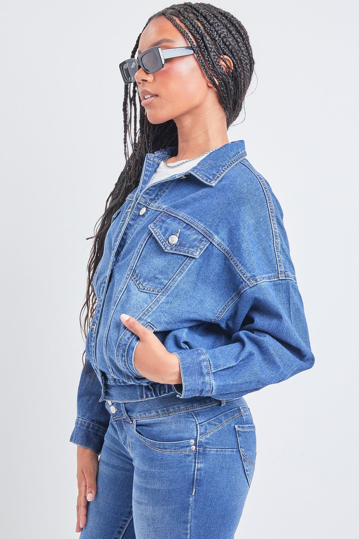 Women's 80's Style Denim Jacket With Elastic Hem