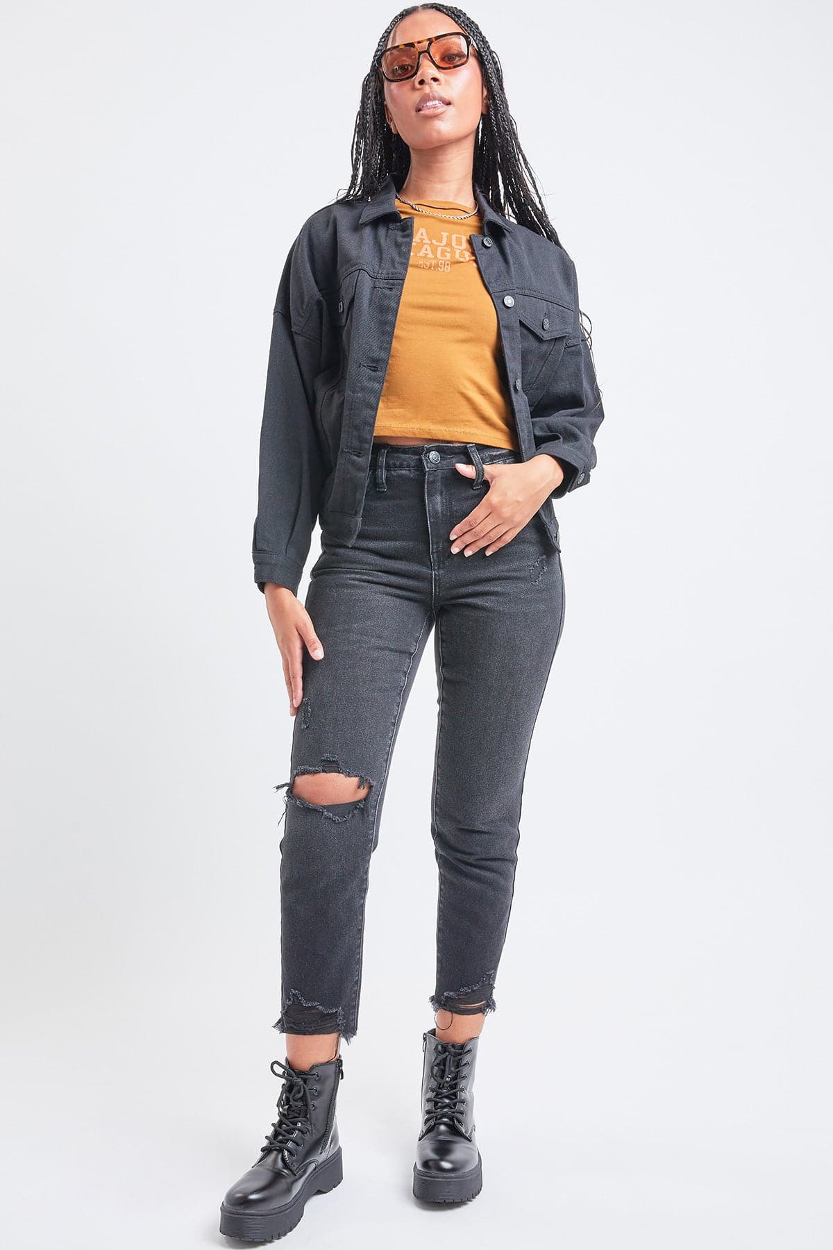 Women's 80's Style Denim Jacket With Elastic Hem