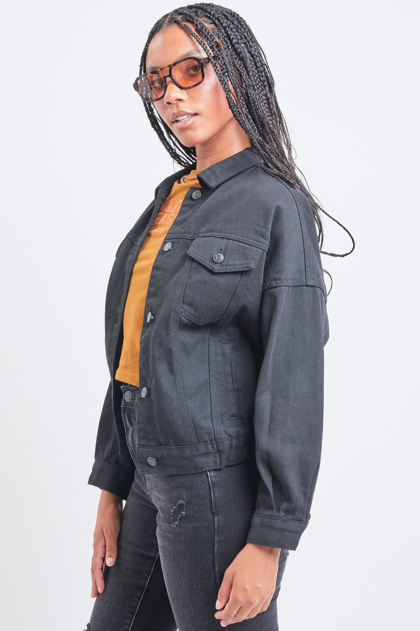 Women's 80's Style Denim Jacket With Elastic Hem