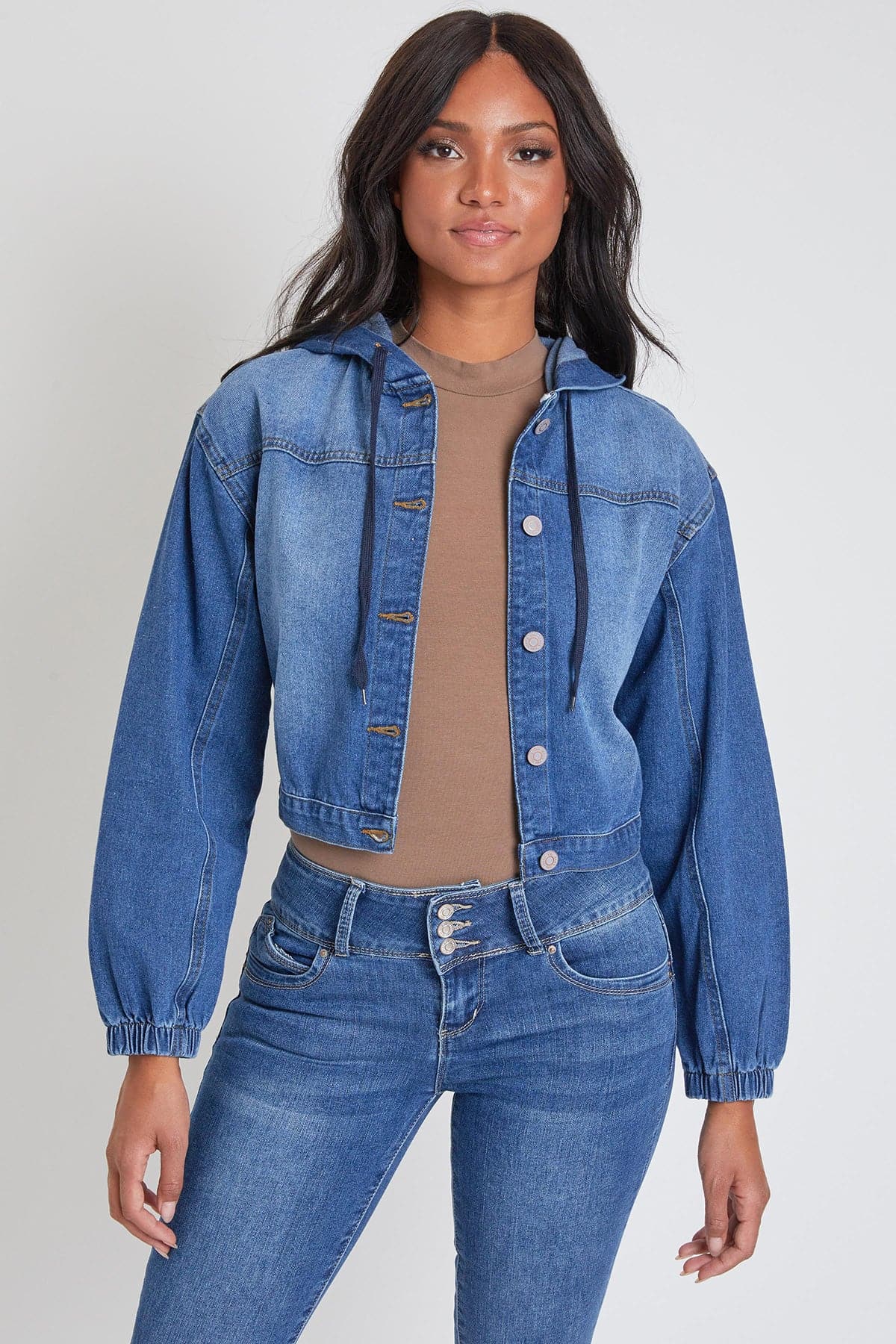 Junior Crop Hooded Denim Jacket J108376