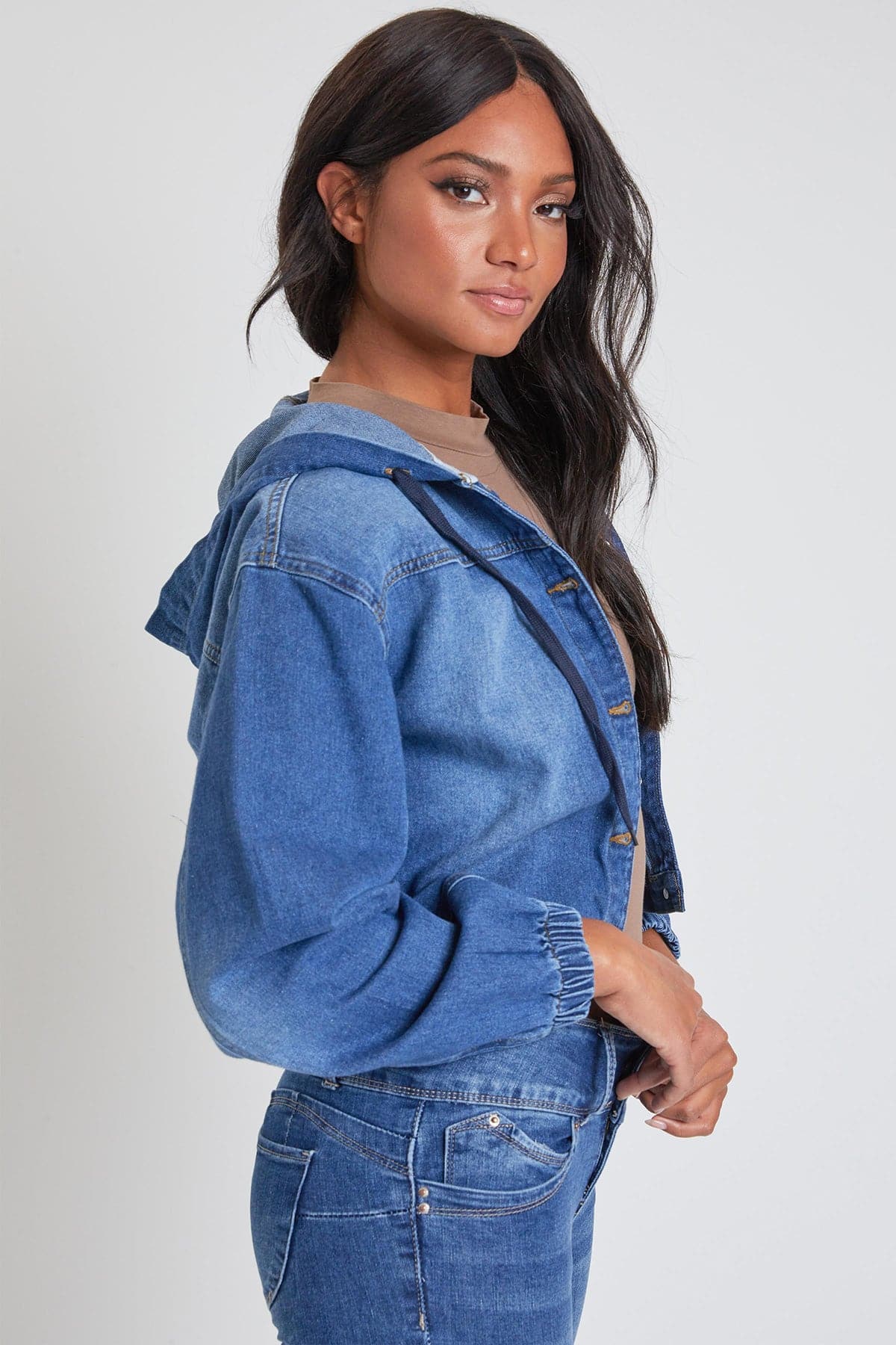 Junior Crop Hooded Denim Jacket J108376