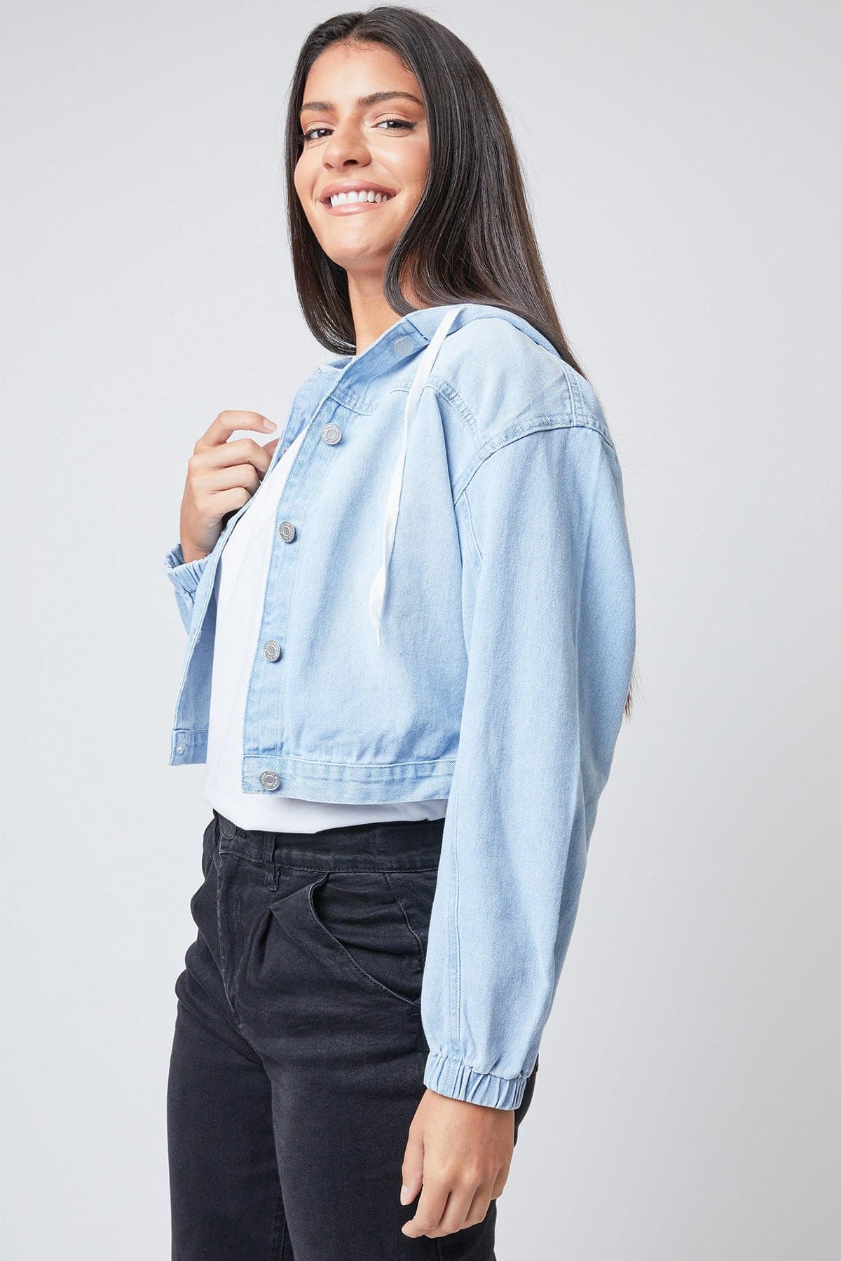 Junior Crop Hooded Denim Jacket J108376