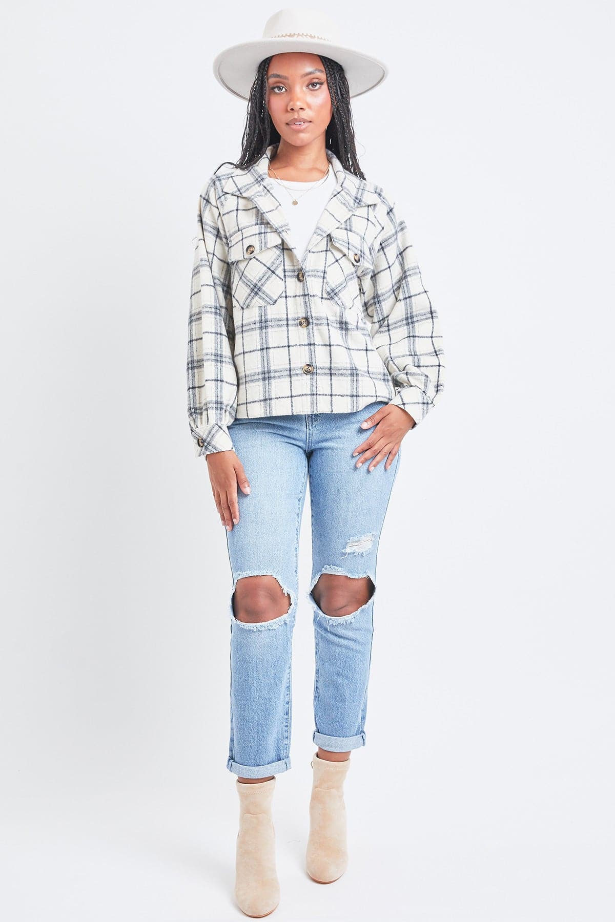 Cream+ Grey Plaid