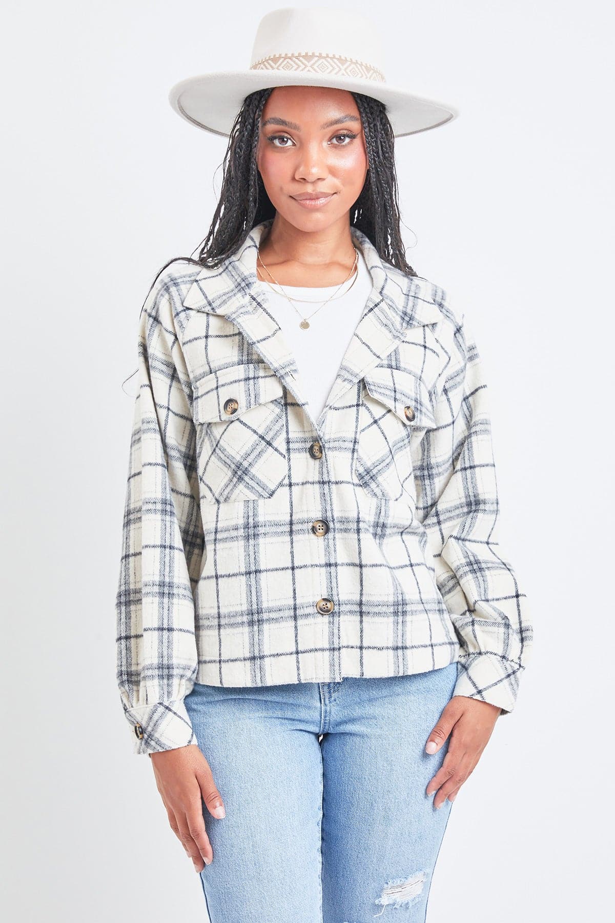 Cream+ Grey Plaid