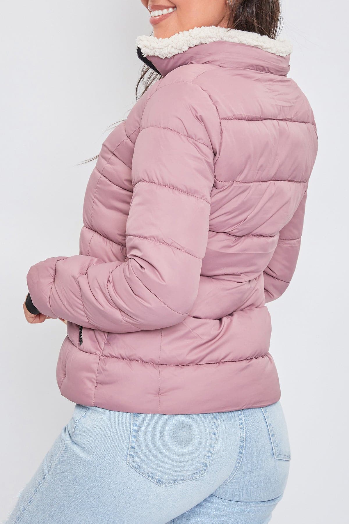 Women's Winter Puffer Jacket With Sherpa Fur Hoodie