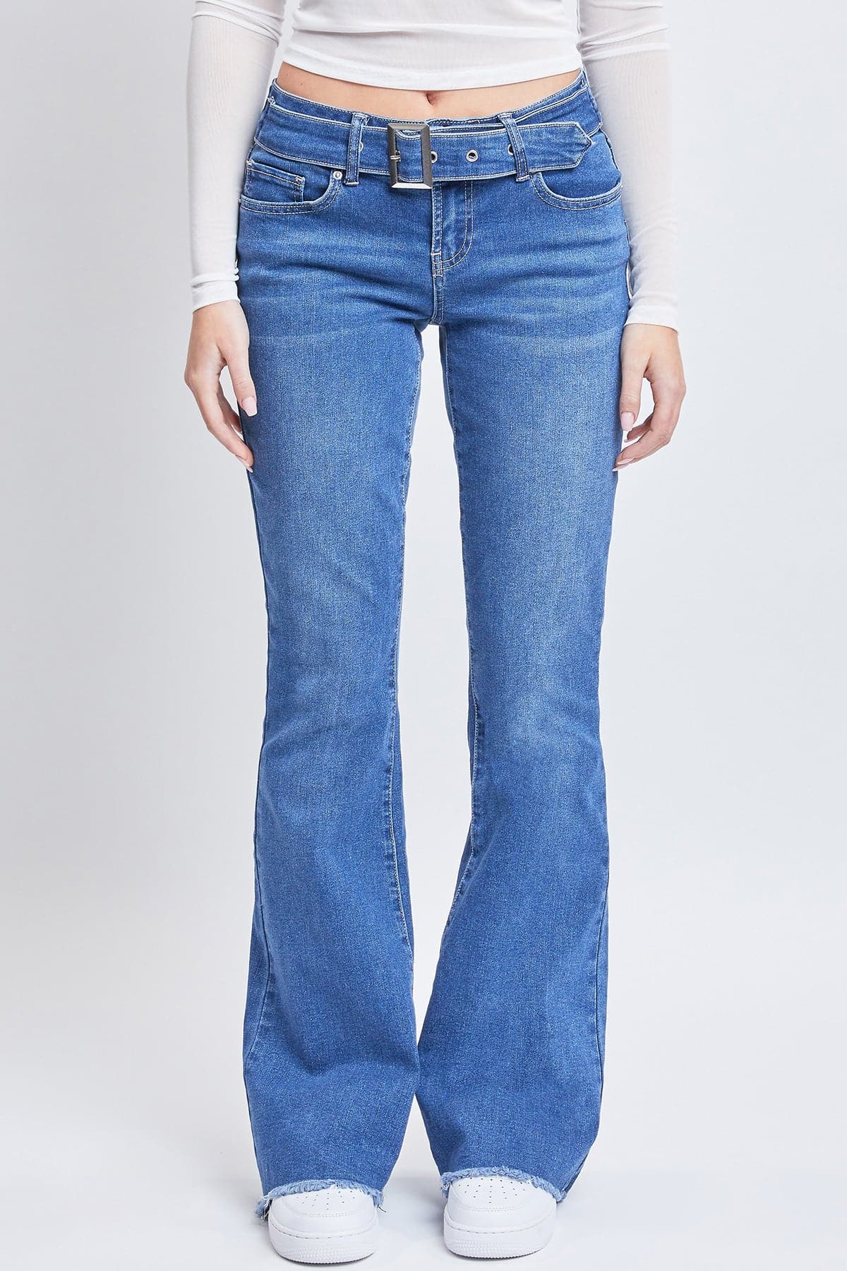 Women's Belted Flare Jeans