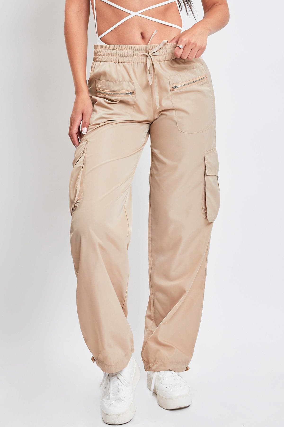 Women's  Nylon Cargo Joggers With Zippers