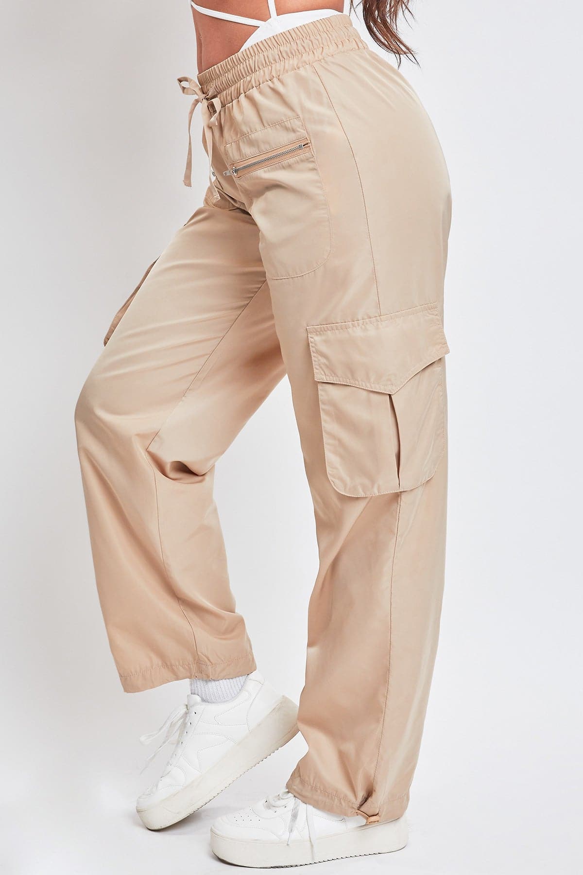 Women's  Nylon Cargo Joggers With Zippers