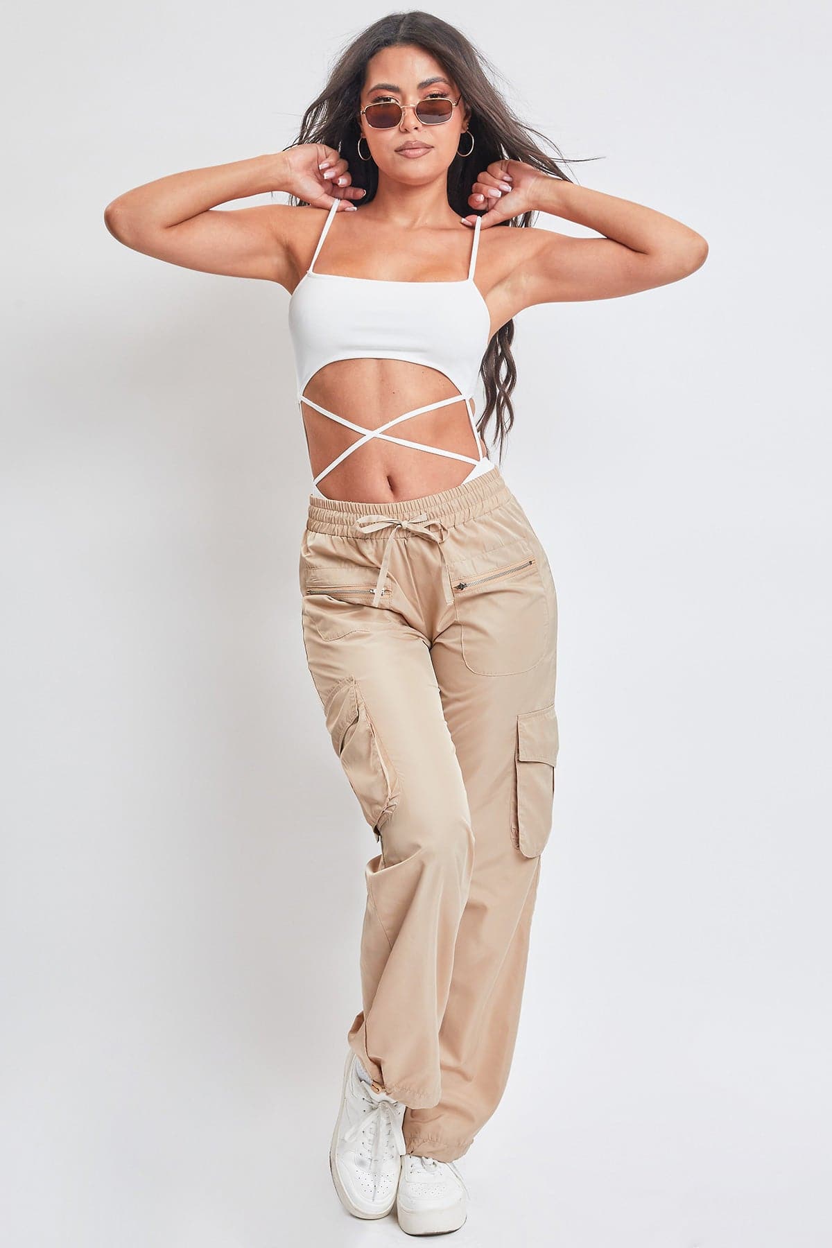 Women's  Nylon Cargo Joggers With Zippers